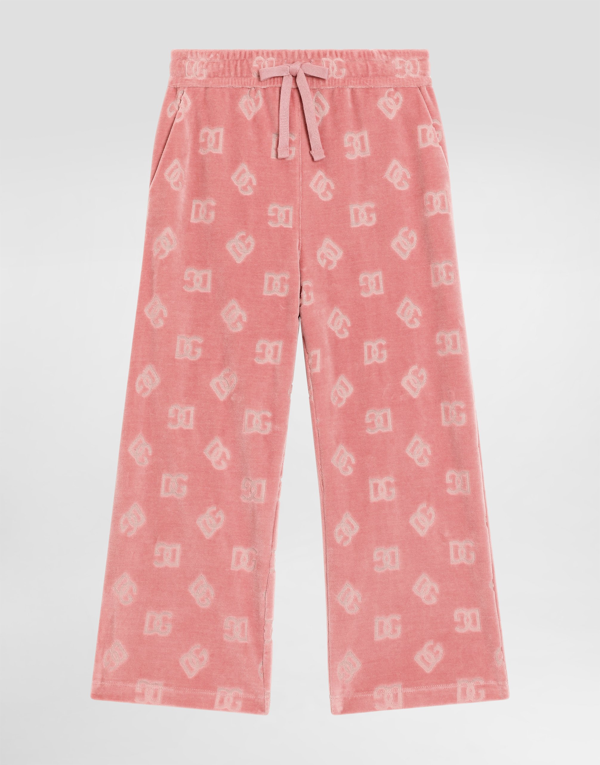 Dolce & Gabbana Chenille Jogging Pants With Jacquard Dg Logo - Woman Trousers And Skirts Pink Cotton 6 Years