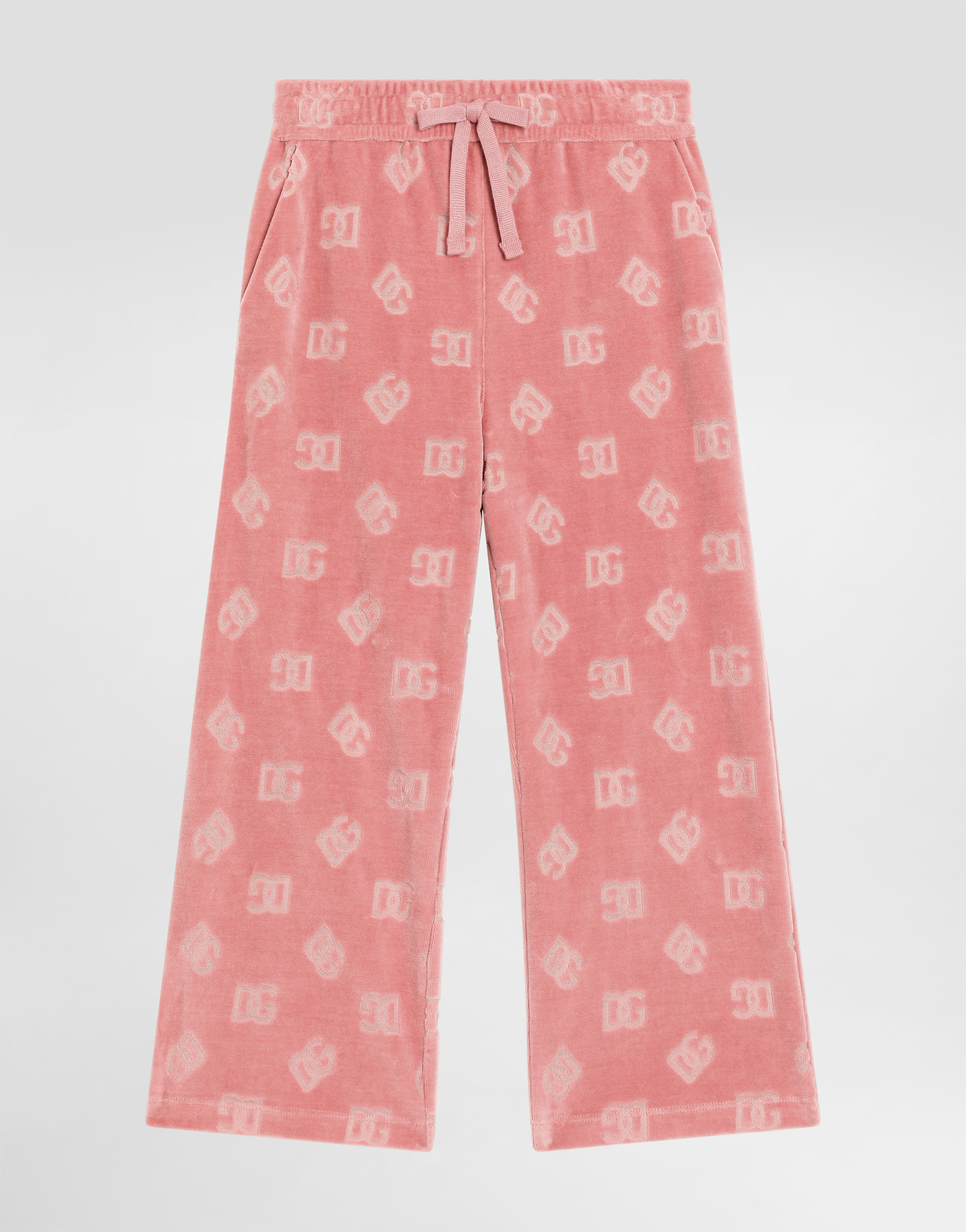 Dolce & Gabbana Chenille Jogging Pants With Jacquard Dg Logo - Woman Trousers And Skirts Pink Cotton 6 Years