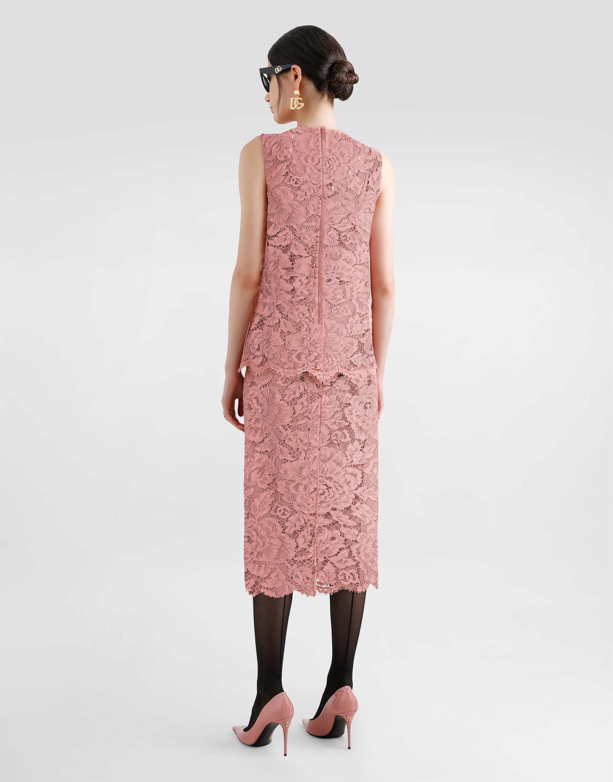 Dolce & Gabbana Logoed Floral Cordonet Lace Pencil Skirt