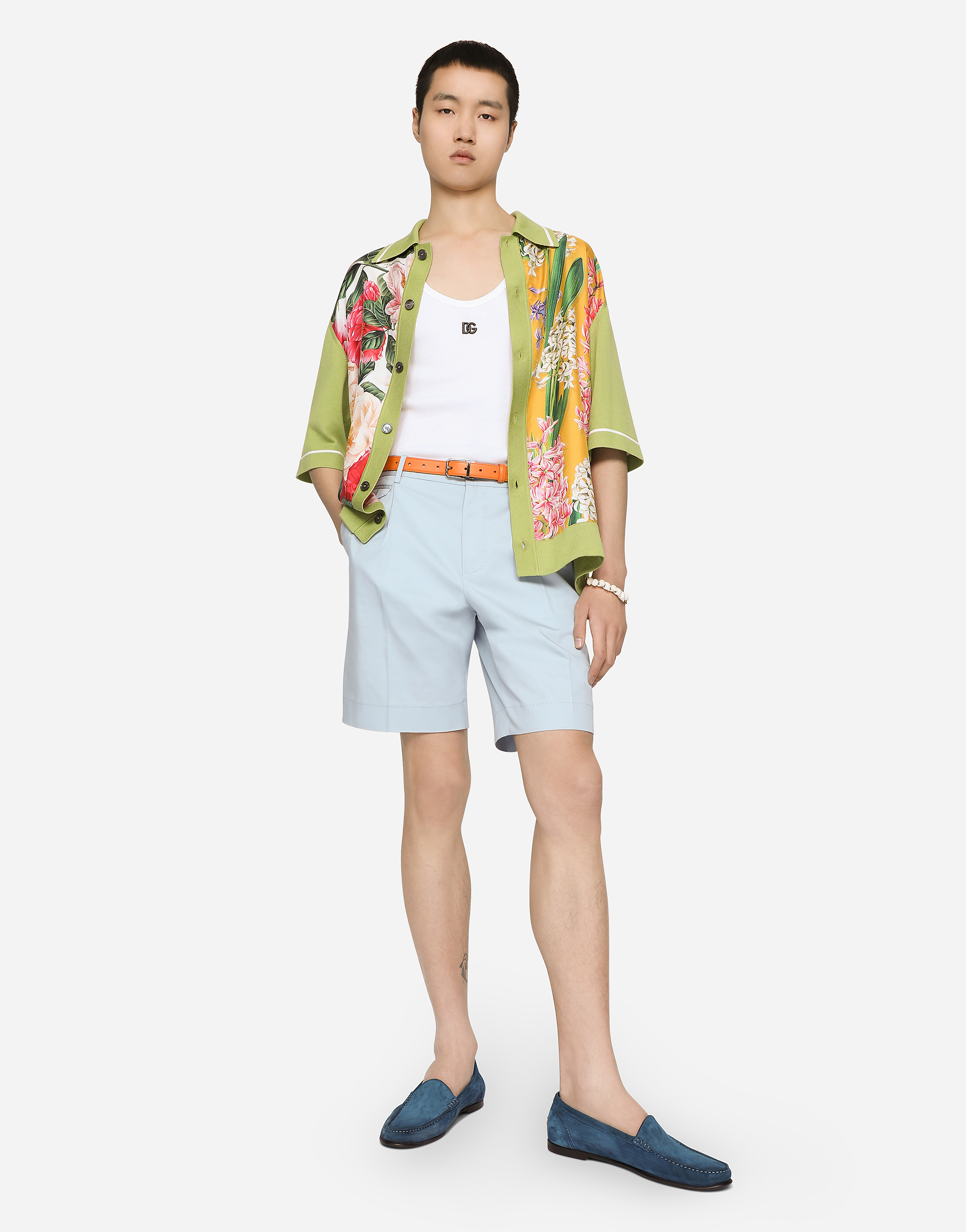 DOLCE & GABBANA STRETCH COTTON SHORTS WITH DG PATCH