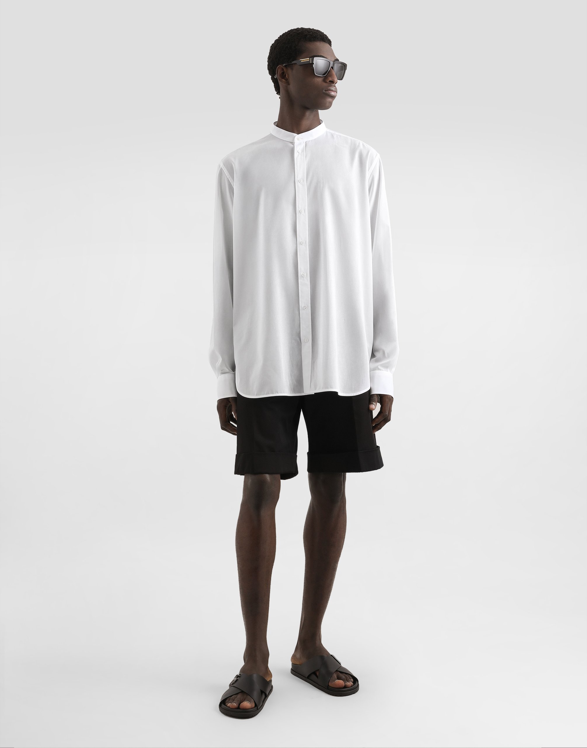 Dolce & Gabbana Cotton Canvas Mandarin Shirt In White