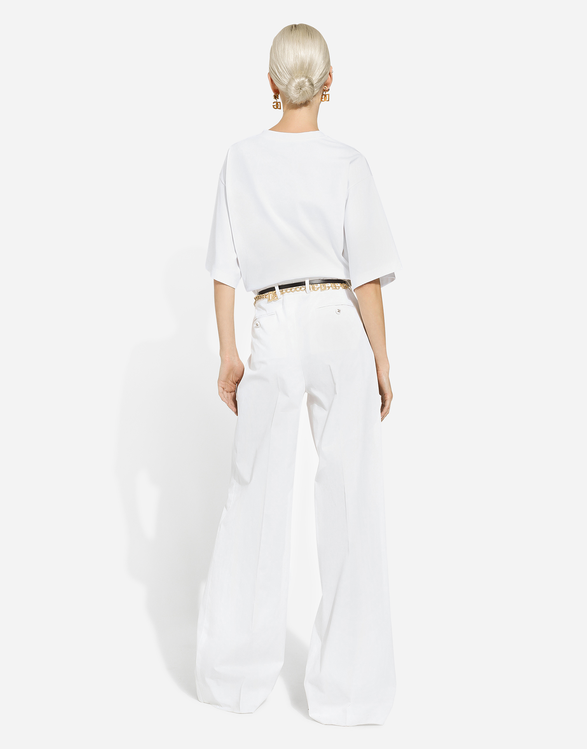 Shop Dolce & Gabbana Flared Cotton Gabardine Pants In ホワイト