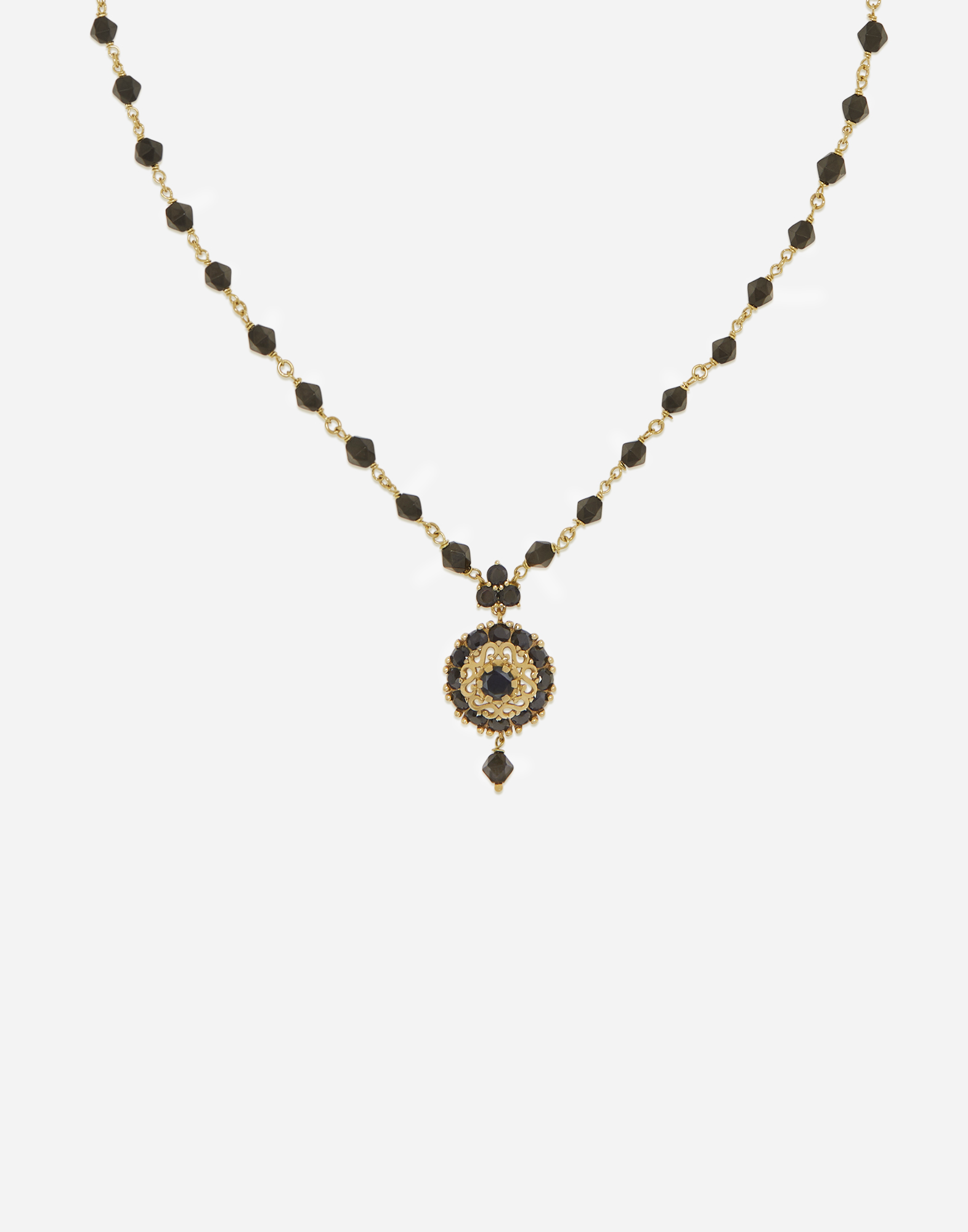 Dolce & Gabbana Necklace With Black Jade And Sapphire Pendant In Gold/black