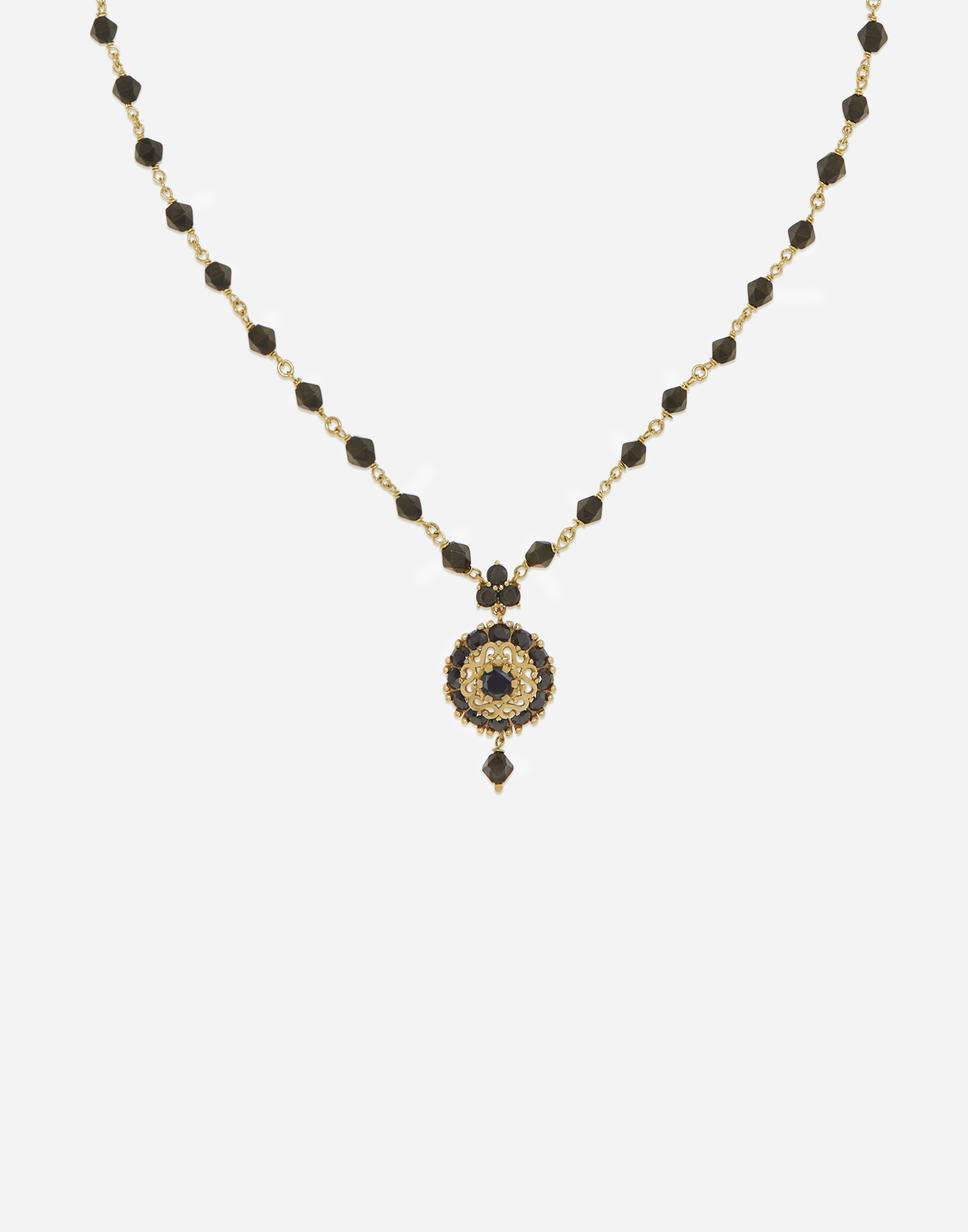 Shop Dolce & Gabbana Necklace With Black Jade And Sapphire Pendant In Gold/black