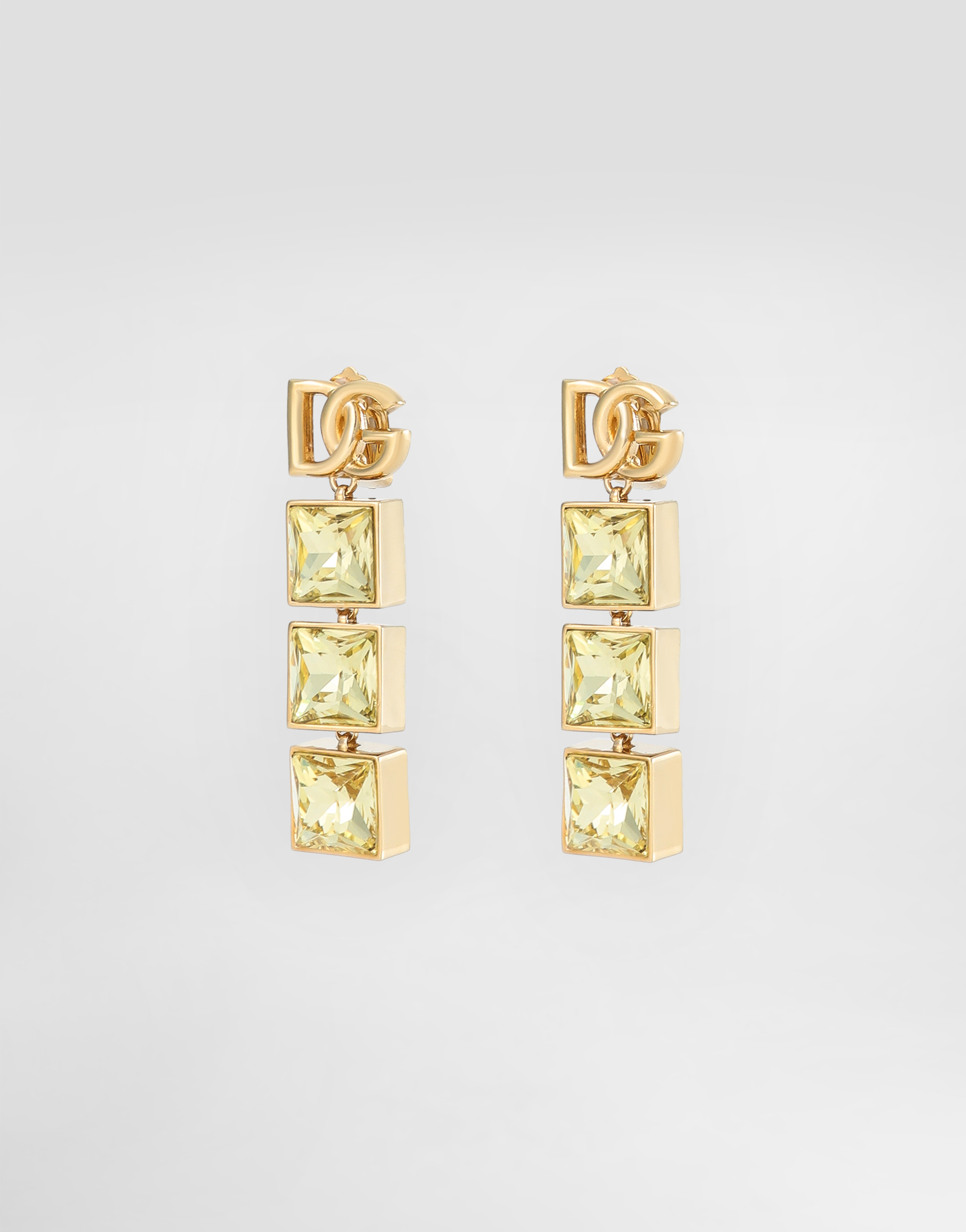 Dolce & Gabbana Drop Earrings With Dg Logo And Rhinestones In Oro