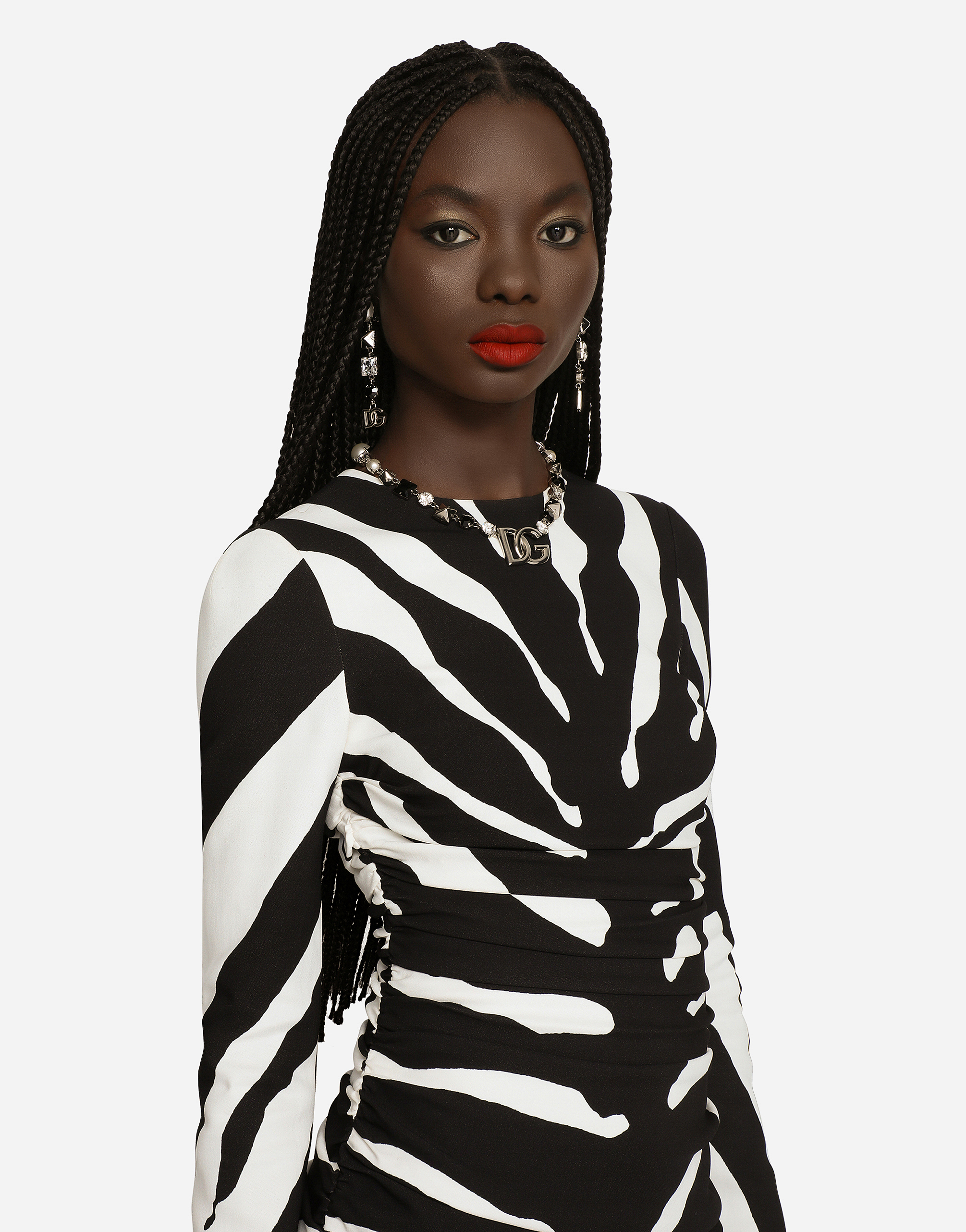 DOLCE & GABBANA ZEBRA-PRINT CADY MIDI DRESS WITH DRAPING