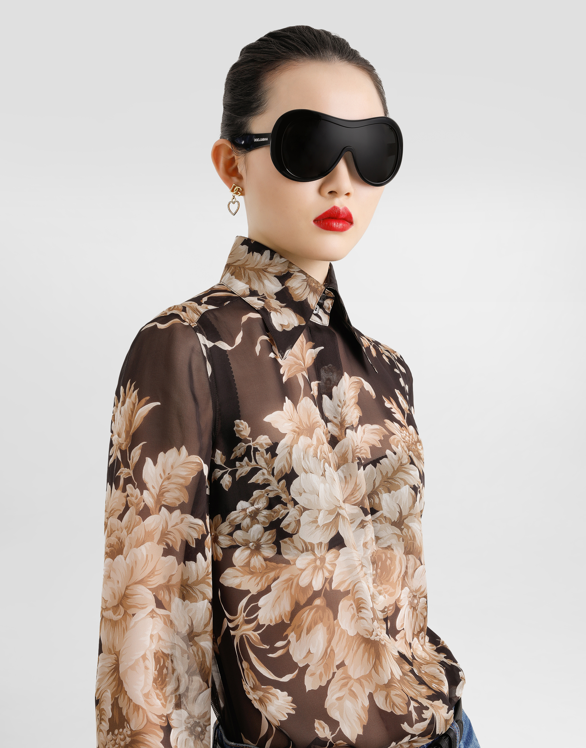 Dolce & Gabbana Floral-print Chiffon Shirt In Brown