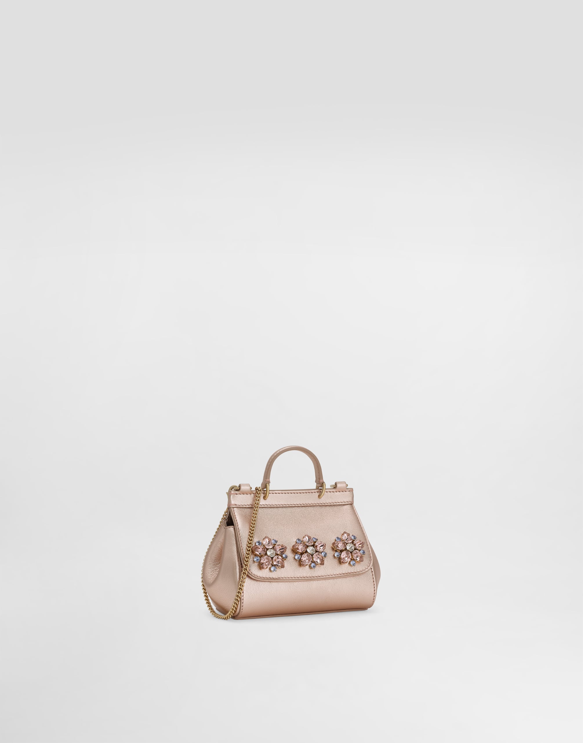  Dolce & Gabbana Laminated Calfskin Sicily Handbag With Brooches - Frau Accessoires Pink Gold Onesize 