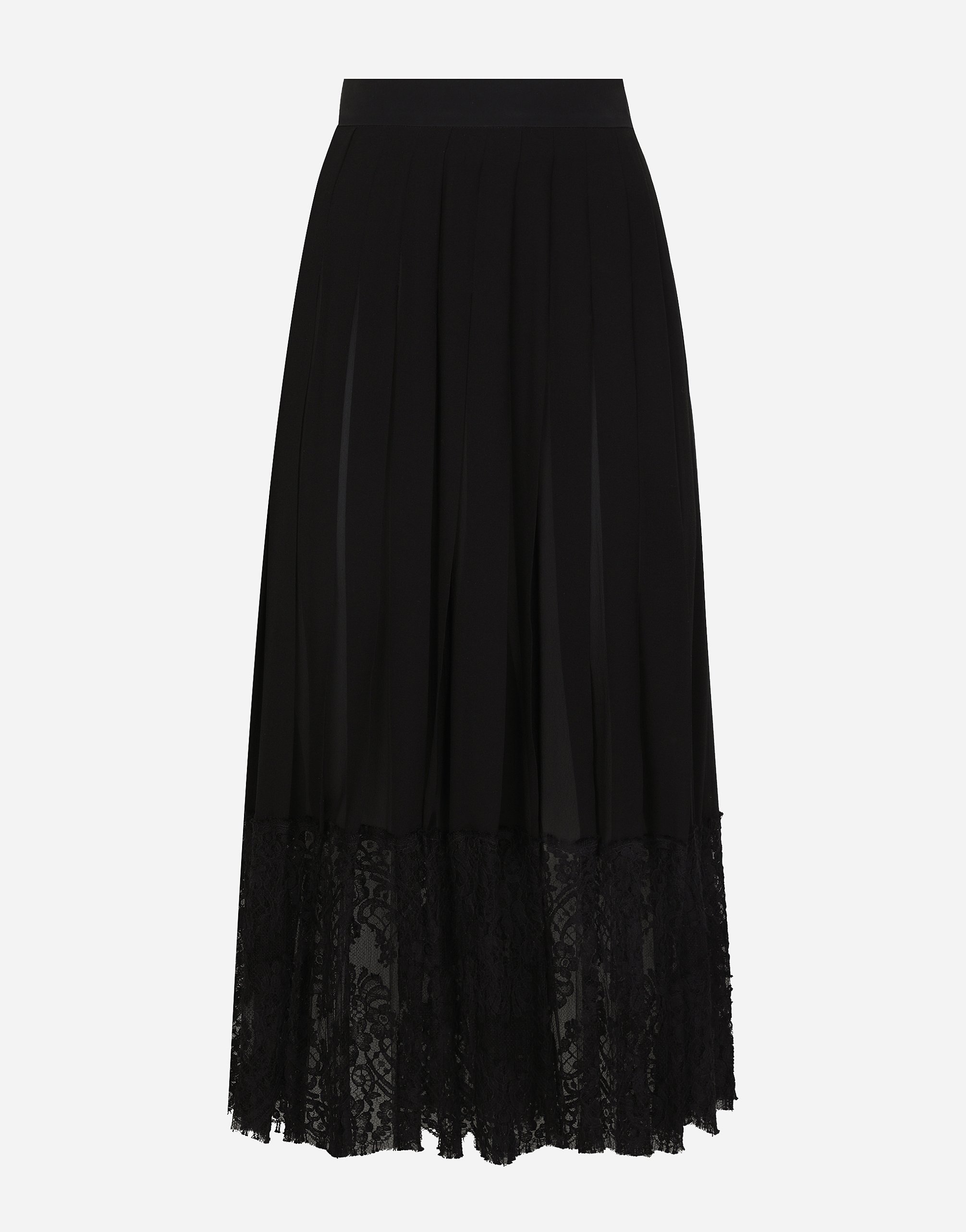 Dolce & Gabbana Long Georgette Skirt With Lace Edgings - Woman Skirts Black Silk
