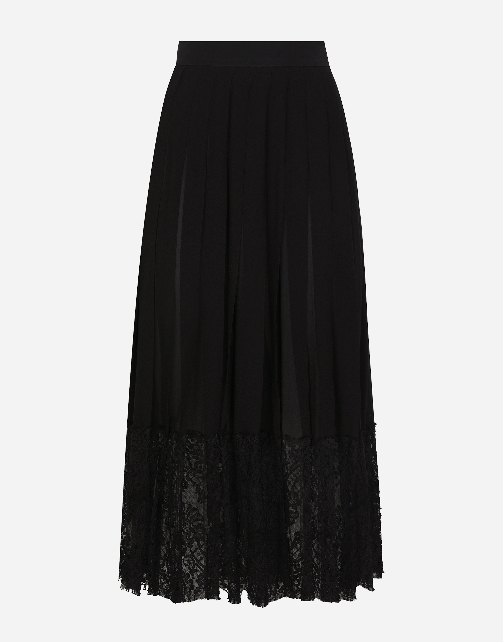 Dolce & Gabbana Long Georgette Skirt With Lace Edgings - Woman Skirts Black Silk