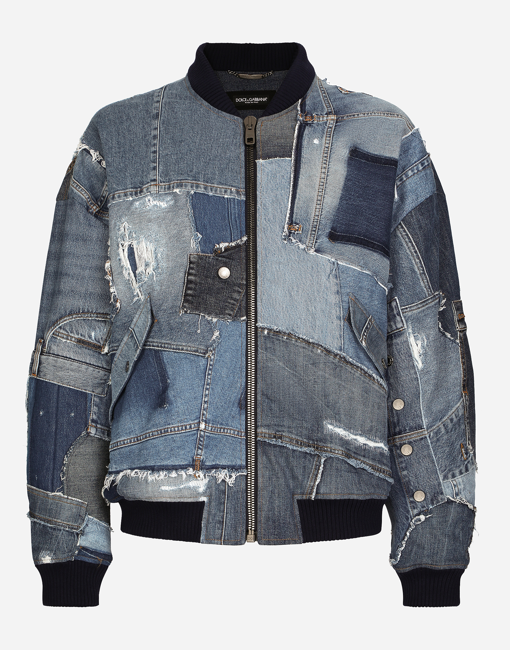 Dolce & Gabbana Denim-patchwork Bomber Jacket In Multicolor