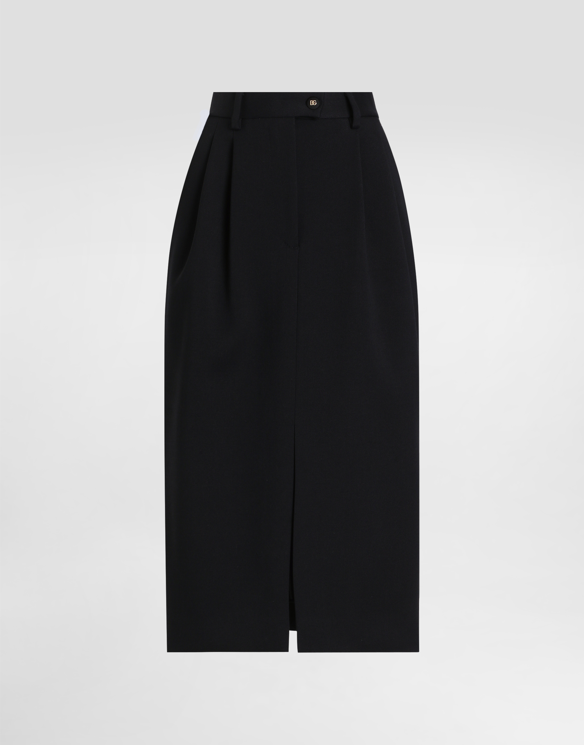 Dolce & Gabbana High-rise Double Wool Stretch Slit Midi Skirt In Black