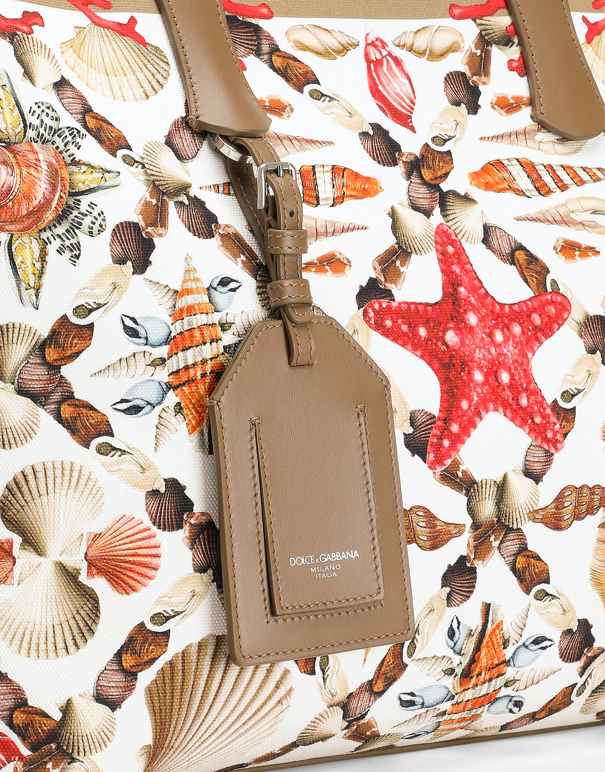 Shell-print canvas and calfskin atene shopping bag