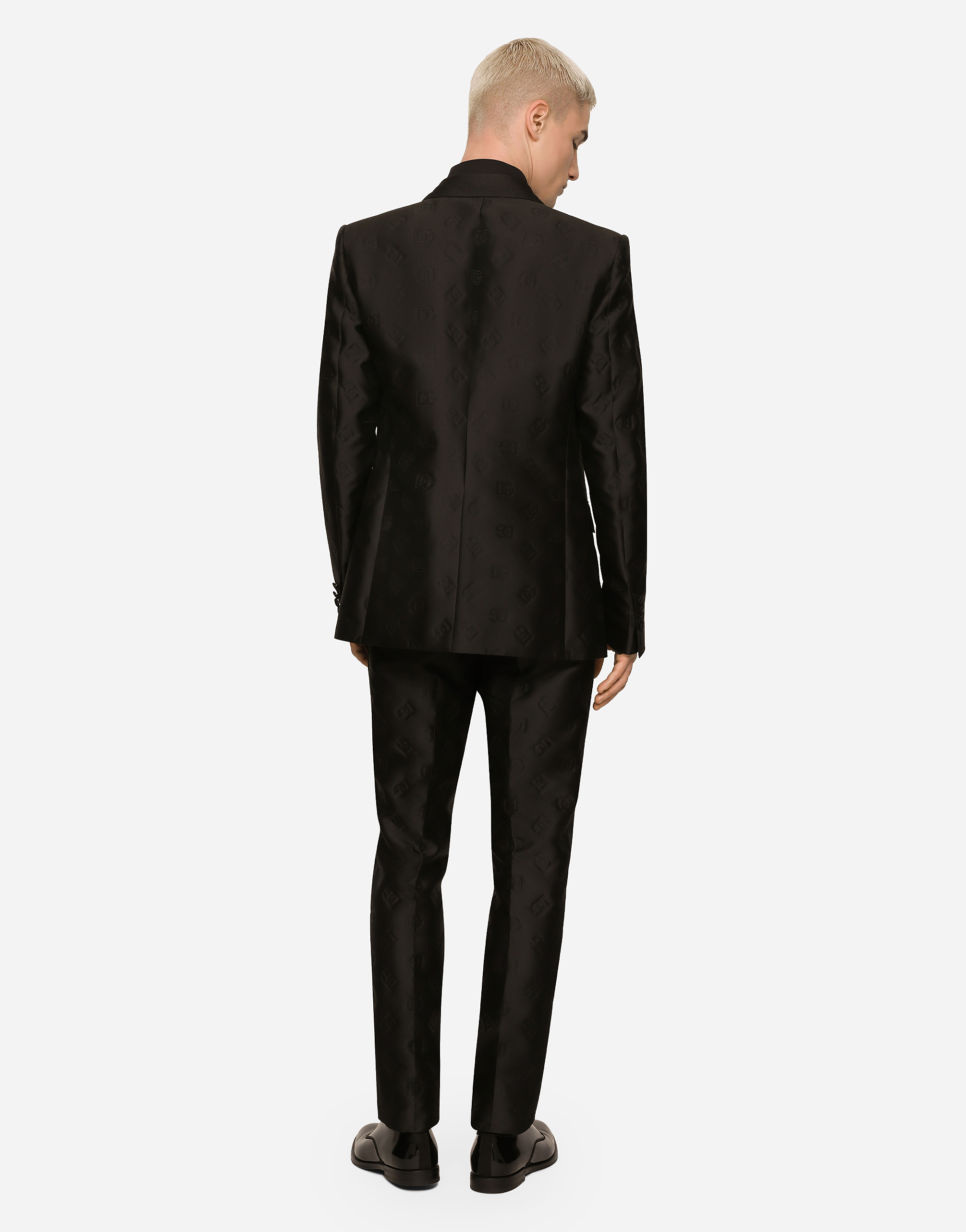 Shop Dolce & Gabbana Double-breasted Sicilia-fit Tuxedo Suit With Dg Monogram In Black