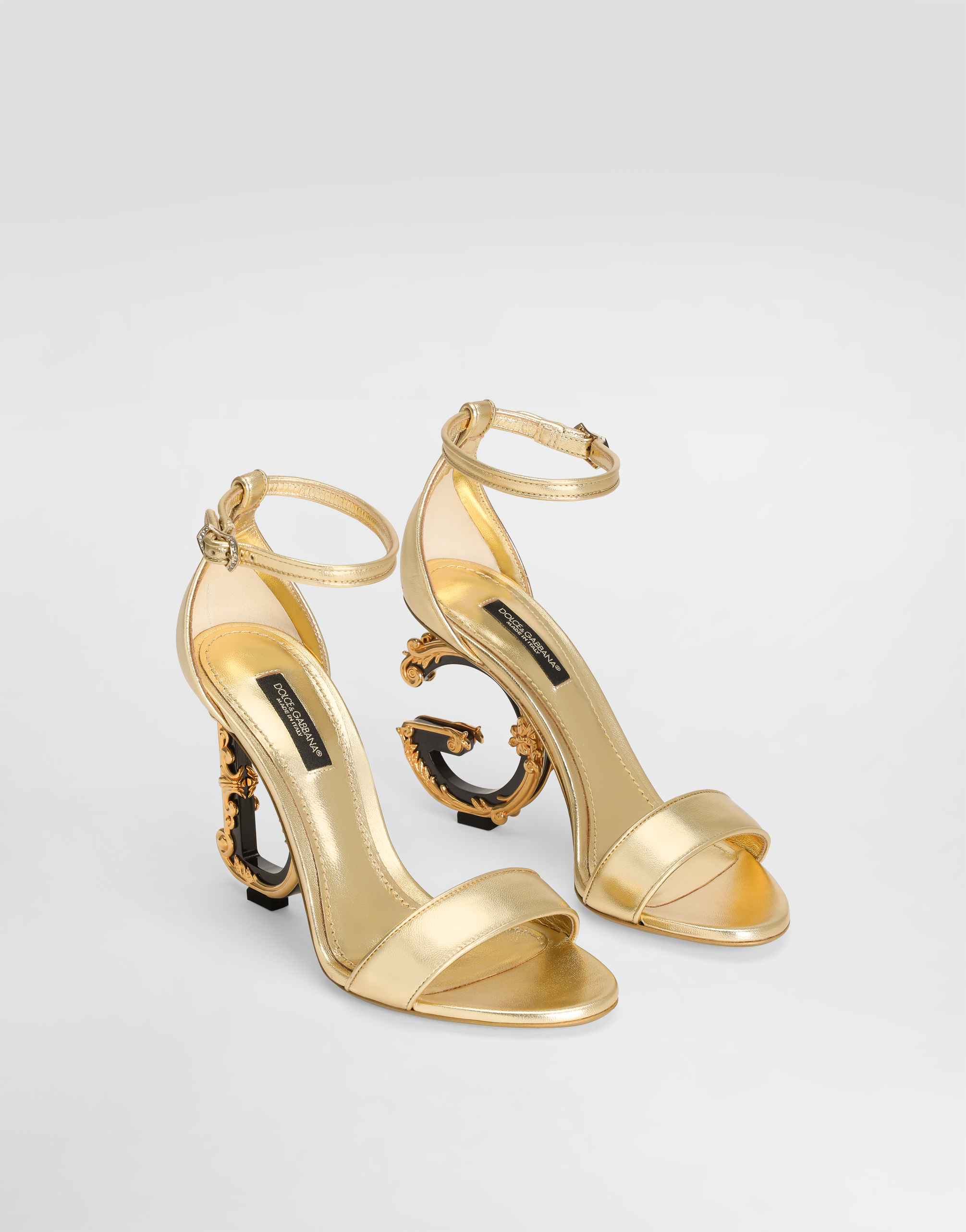  Dolce & Gabbana Dolce & Gabbana Nappa Mordore Sandals With Baroque Dg Heel - Woman Sandals And Wedges Gold Leather 36.5 