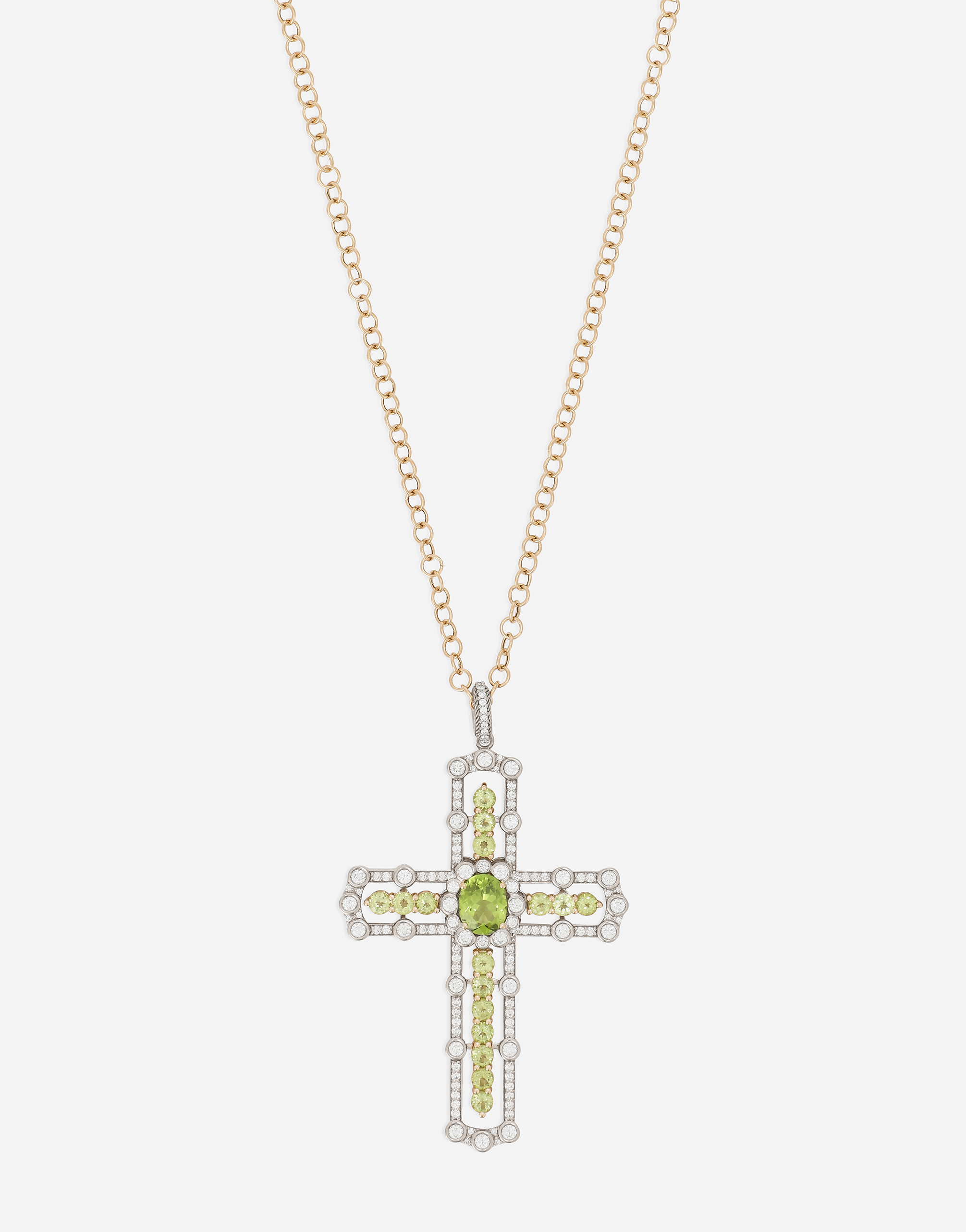 Cross Pendant 18-carat yellow and white gold, peridots, and diamonds