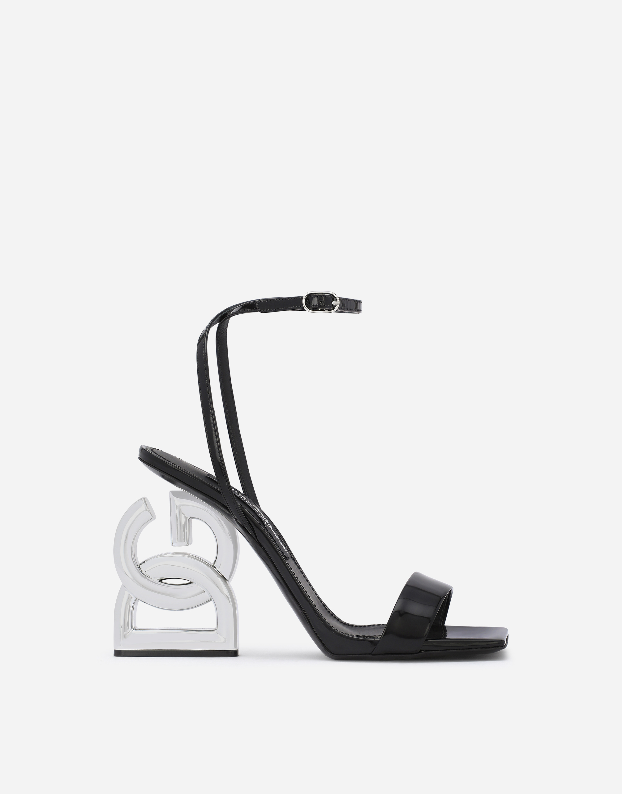 Dolce & Gabbana Keira 105 Dg Heel Sandals In Patent Leather In Black