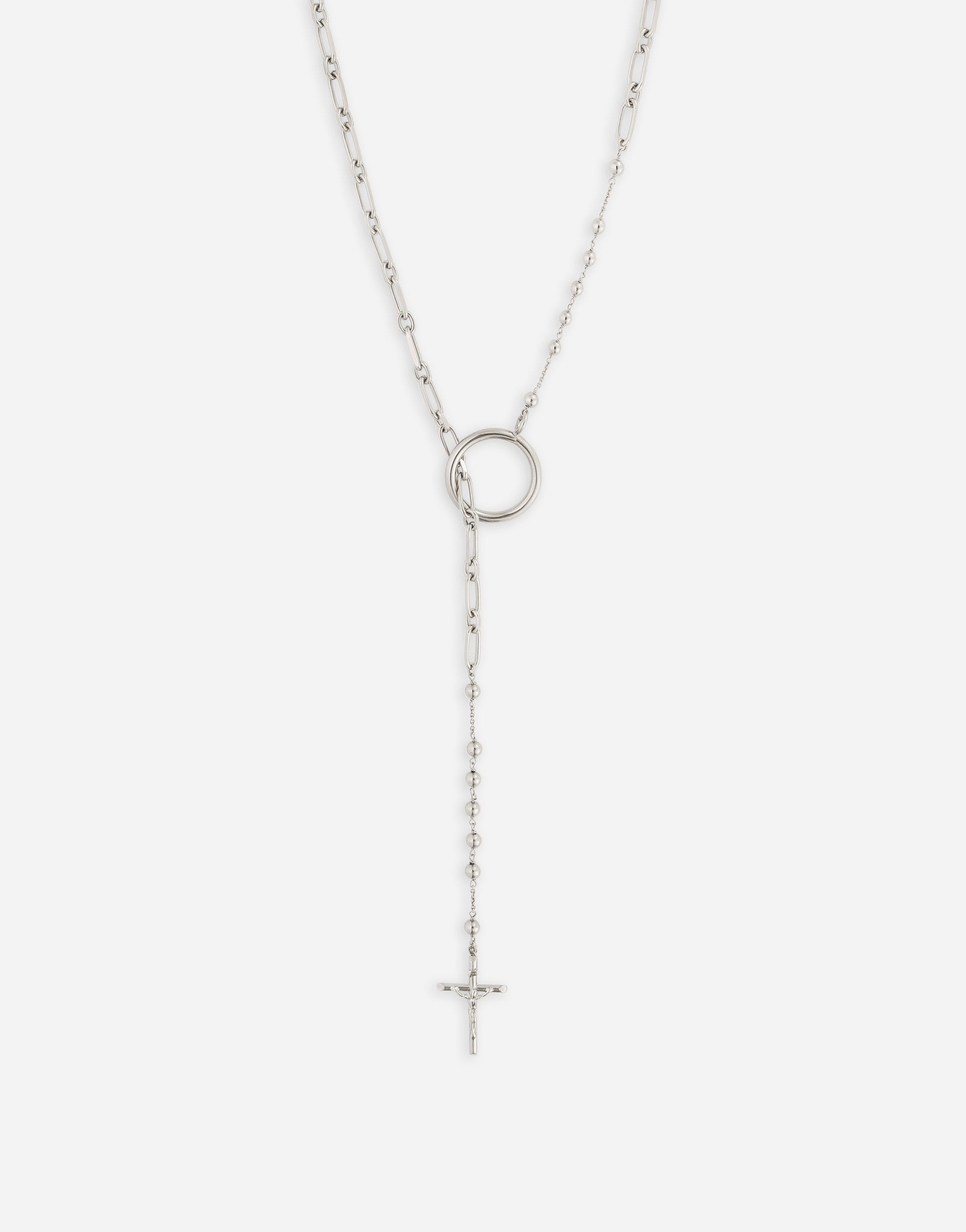 Shop Dolce & Gabbana Rosary Necklace With Chain Detailing In Silver