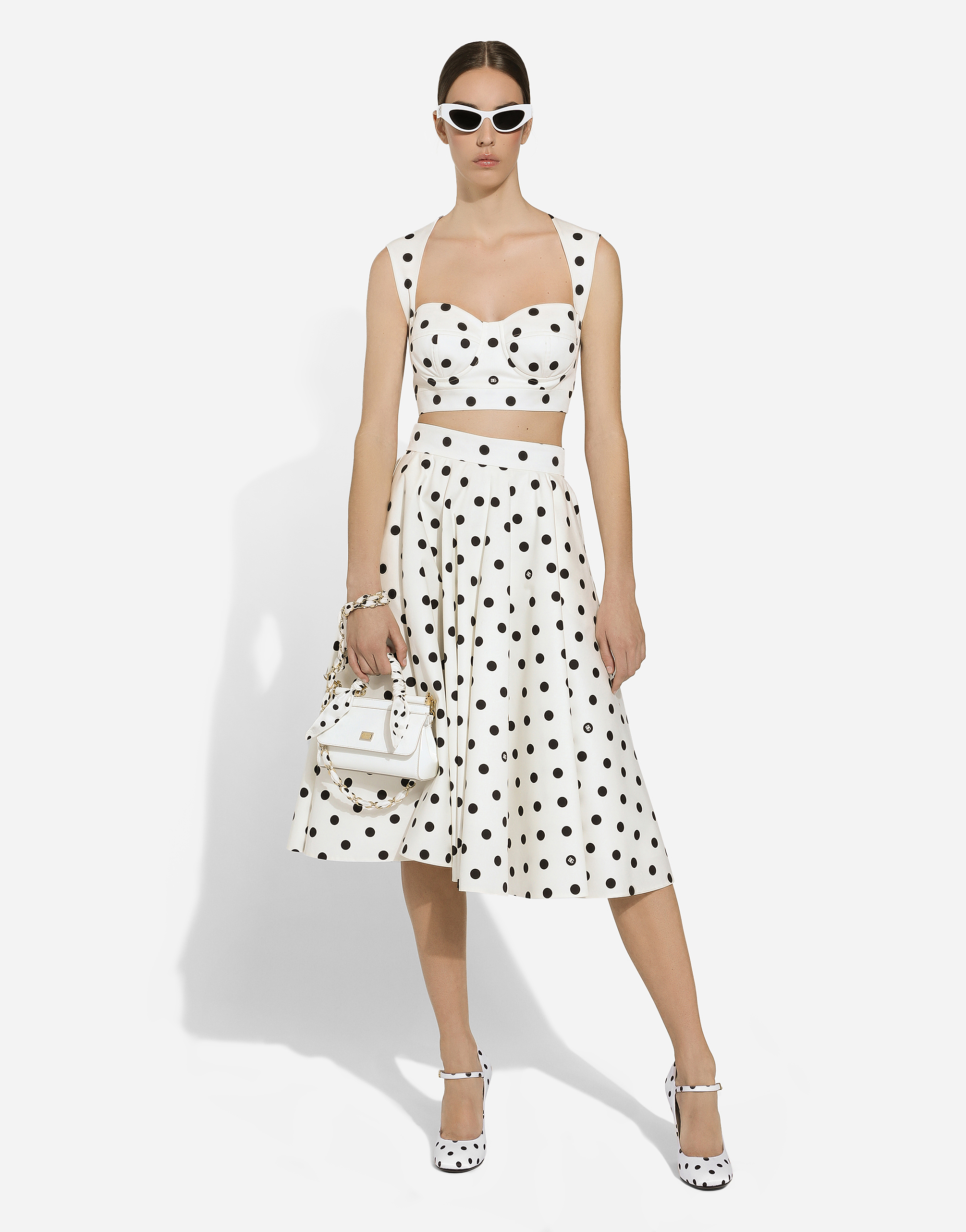 Cotton corset top with polka-dot print
