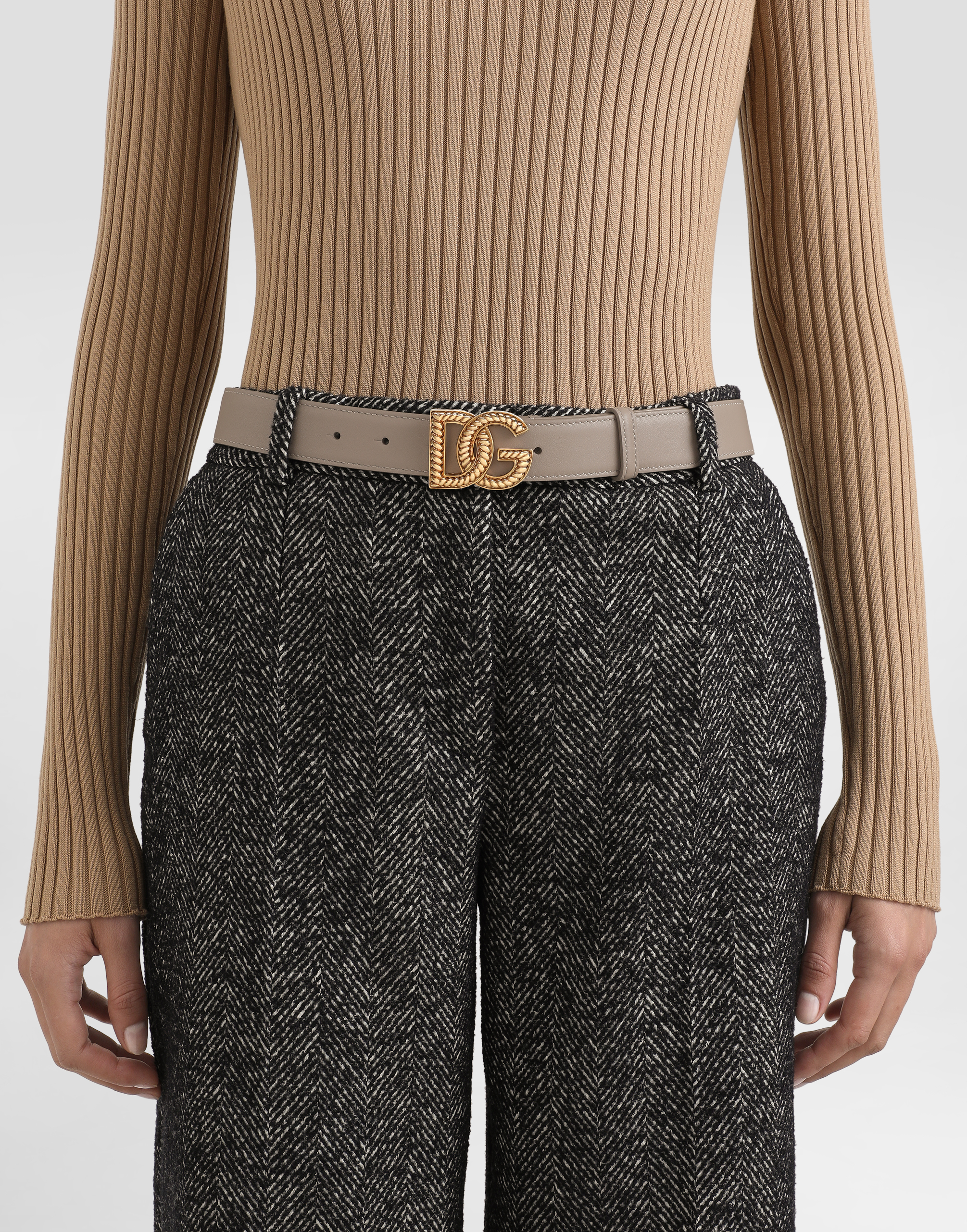 Dolce & Gabbana Taupe Plonge Leather Belt In Pink