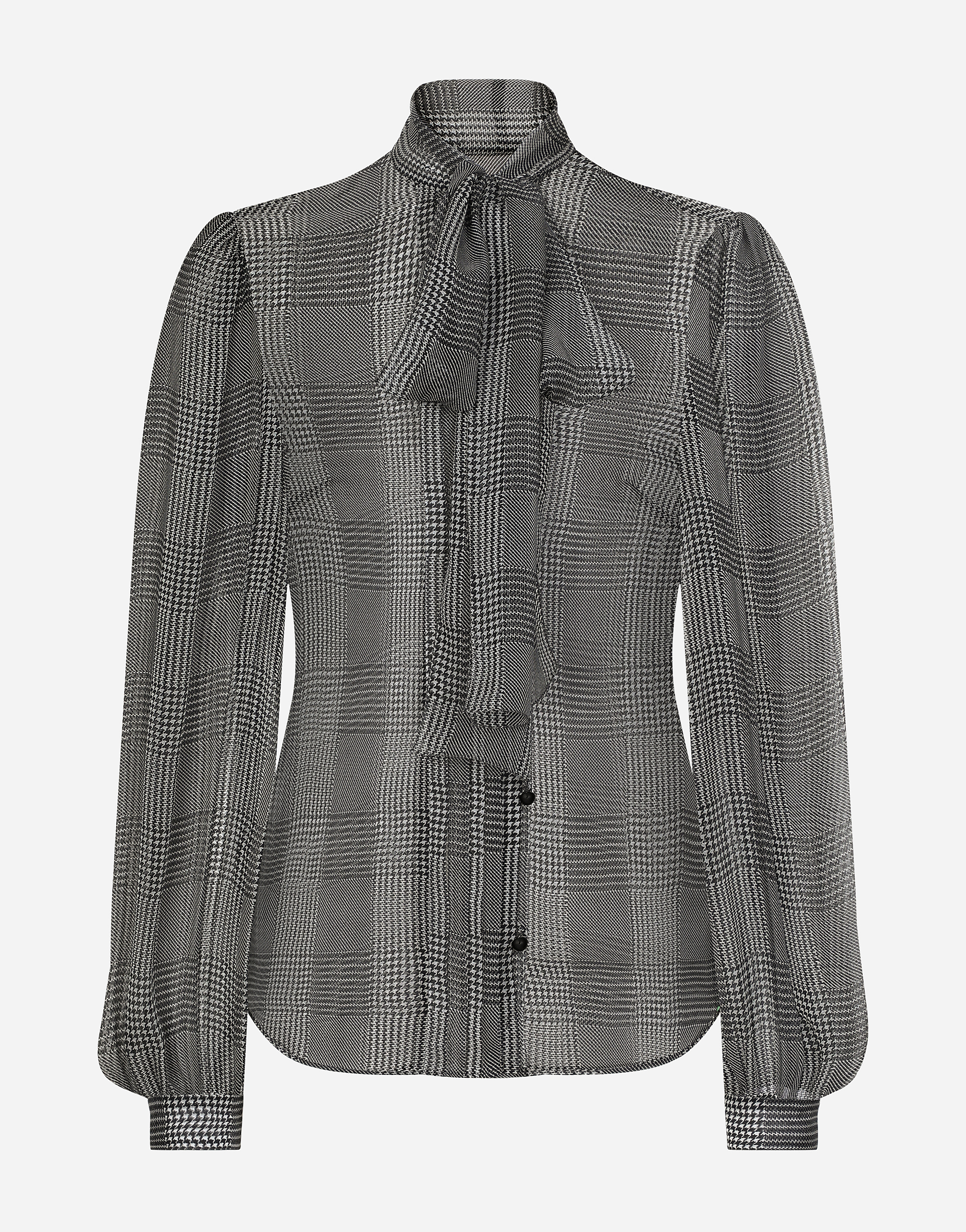 Dolce & Gabbana Silk Chiffon Shirt With Glen Plaid Print In Multicolor