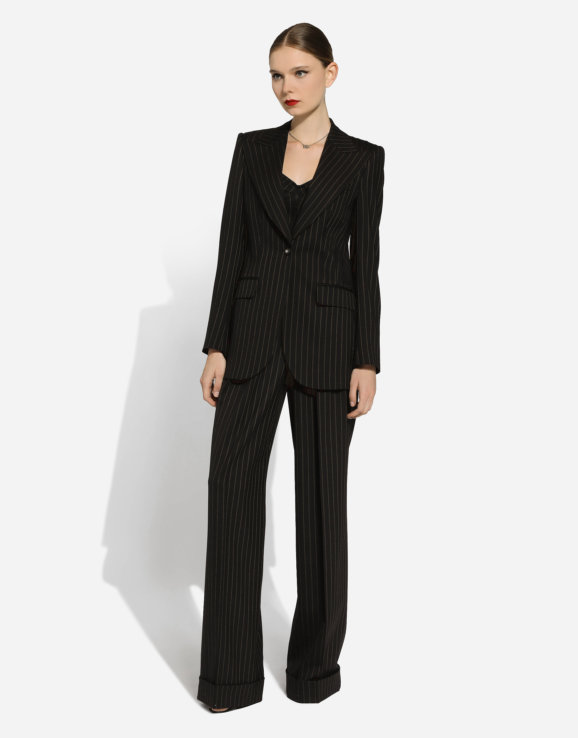 Dolce & Gabbana Flared Pinstripe Wool Pants In Multicolor