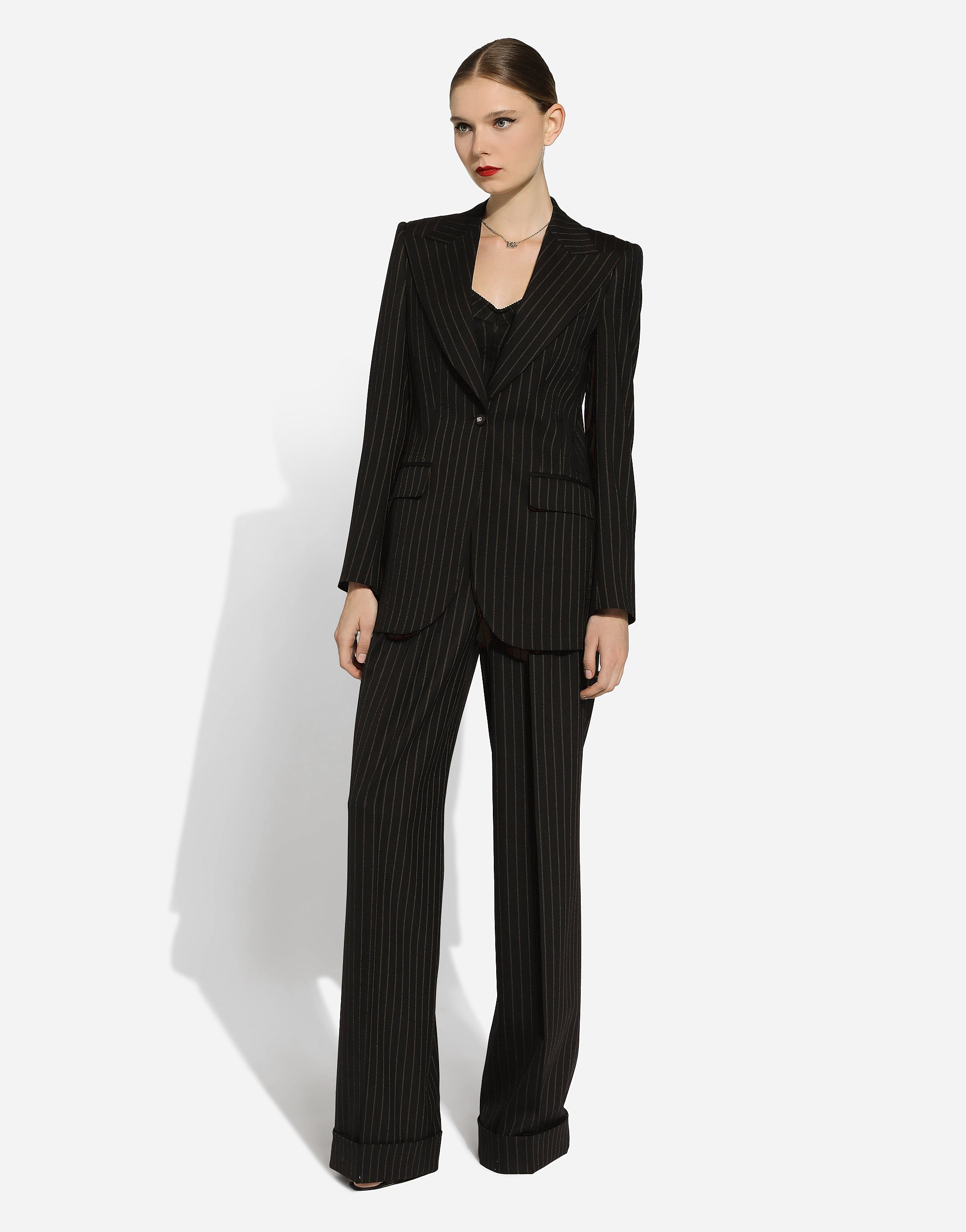 Dolce & Gabbana Flared Pinstripe Wool Pants In Multicolor
