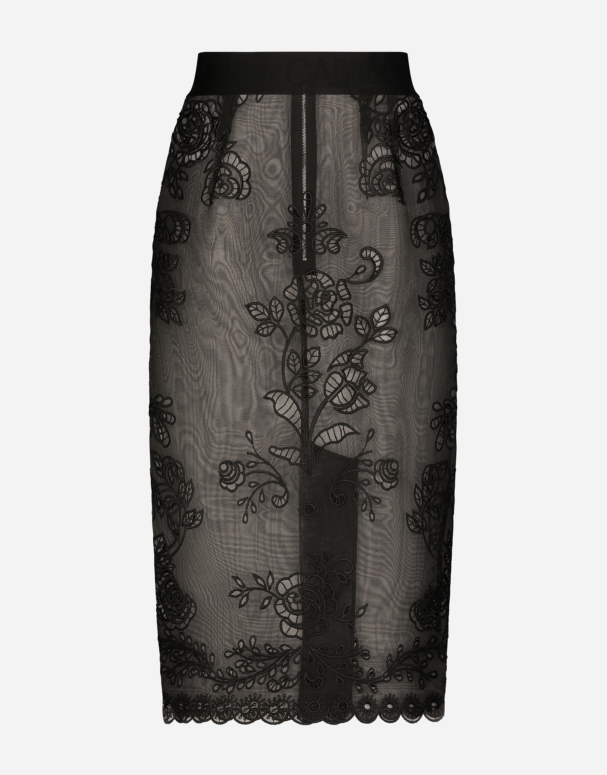Dolce & Gabbana Crinoline Calf-length Skirt With Inlay Embellishment In Black