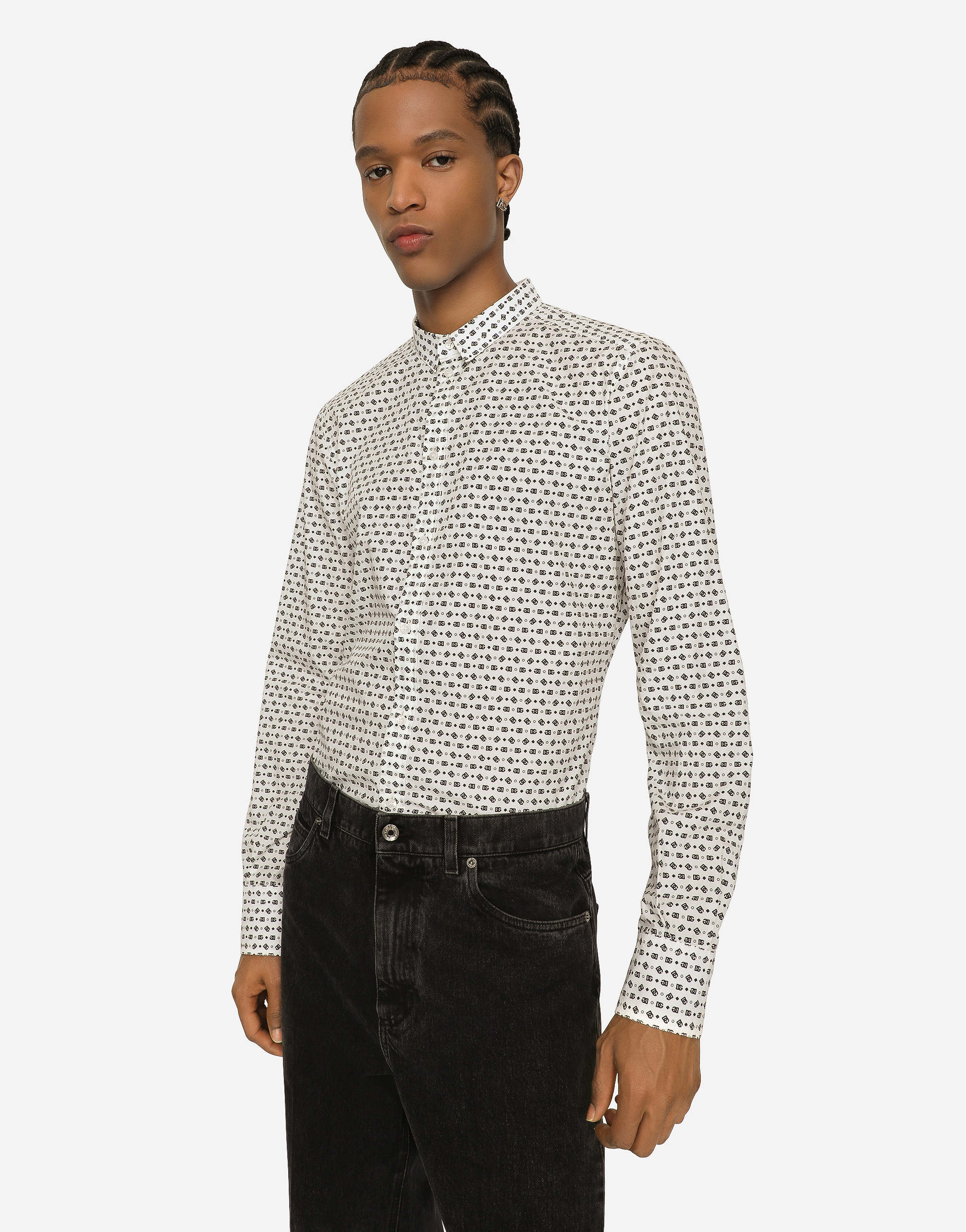 DOLCE & GABBANA POPLIN GOLD-FIT SHIRT WITH DG LOGO PRINT