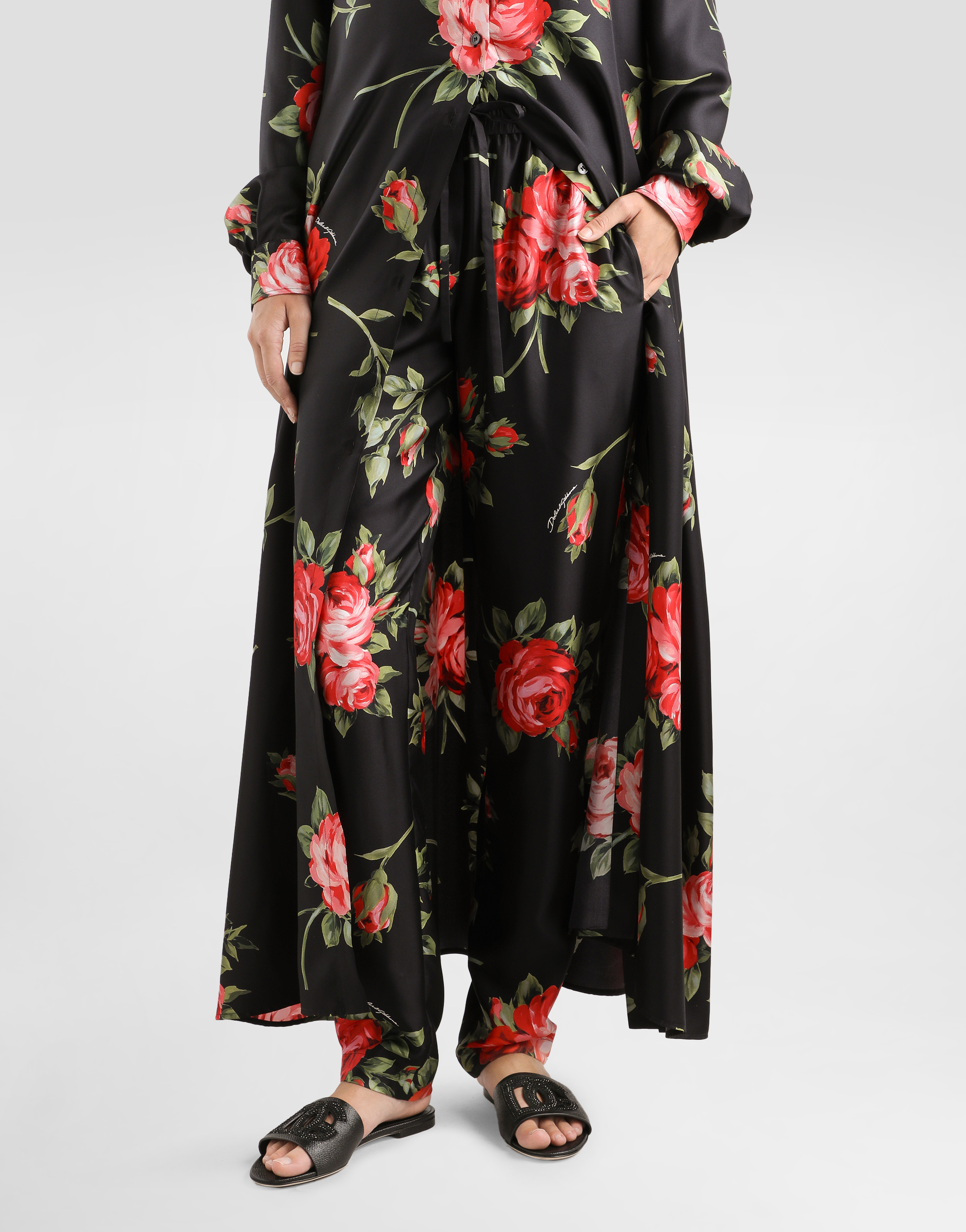 Dolce & Gabbana Rose Bouquet-print Vanity Twill Trousers In Multi