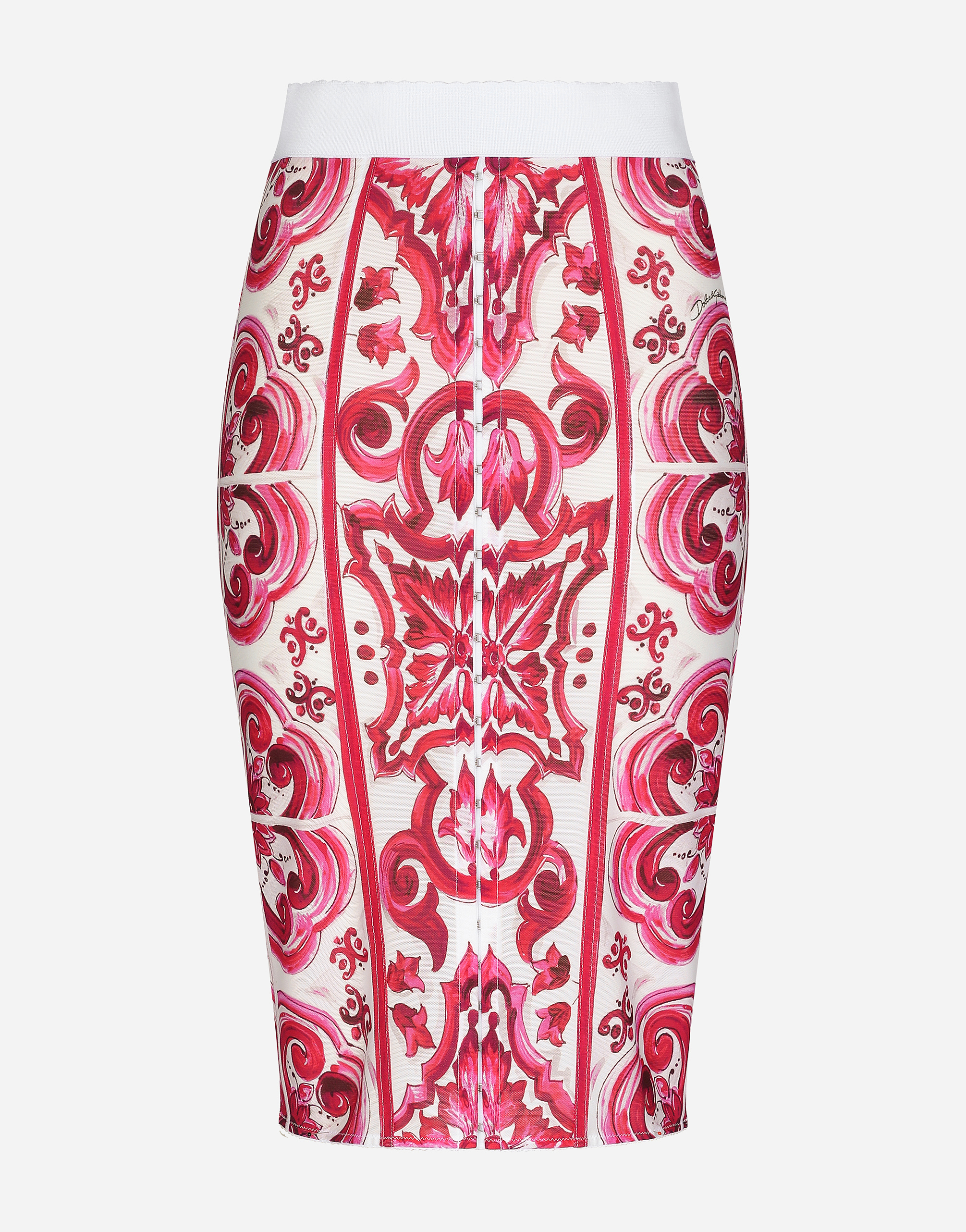 Shop Dolce & Gabbana Majolica-print Marquisette Pencil Skirt In Multicolor