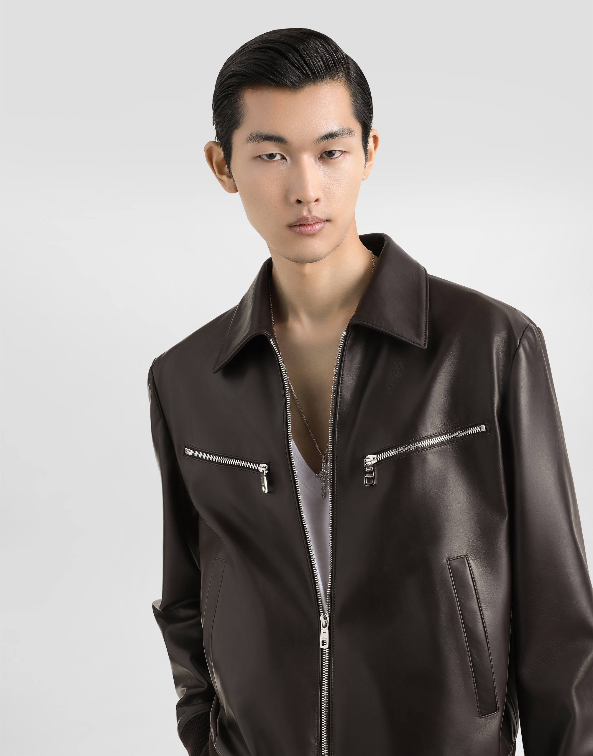 Dolce & Gabbana Lambskin Jacket In Brown