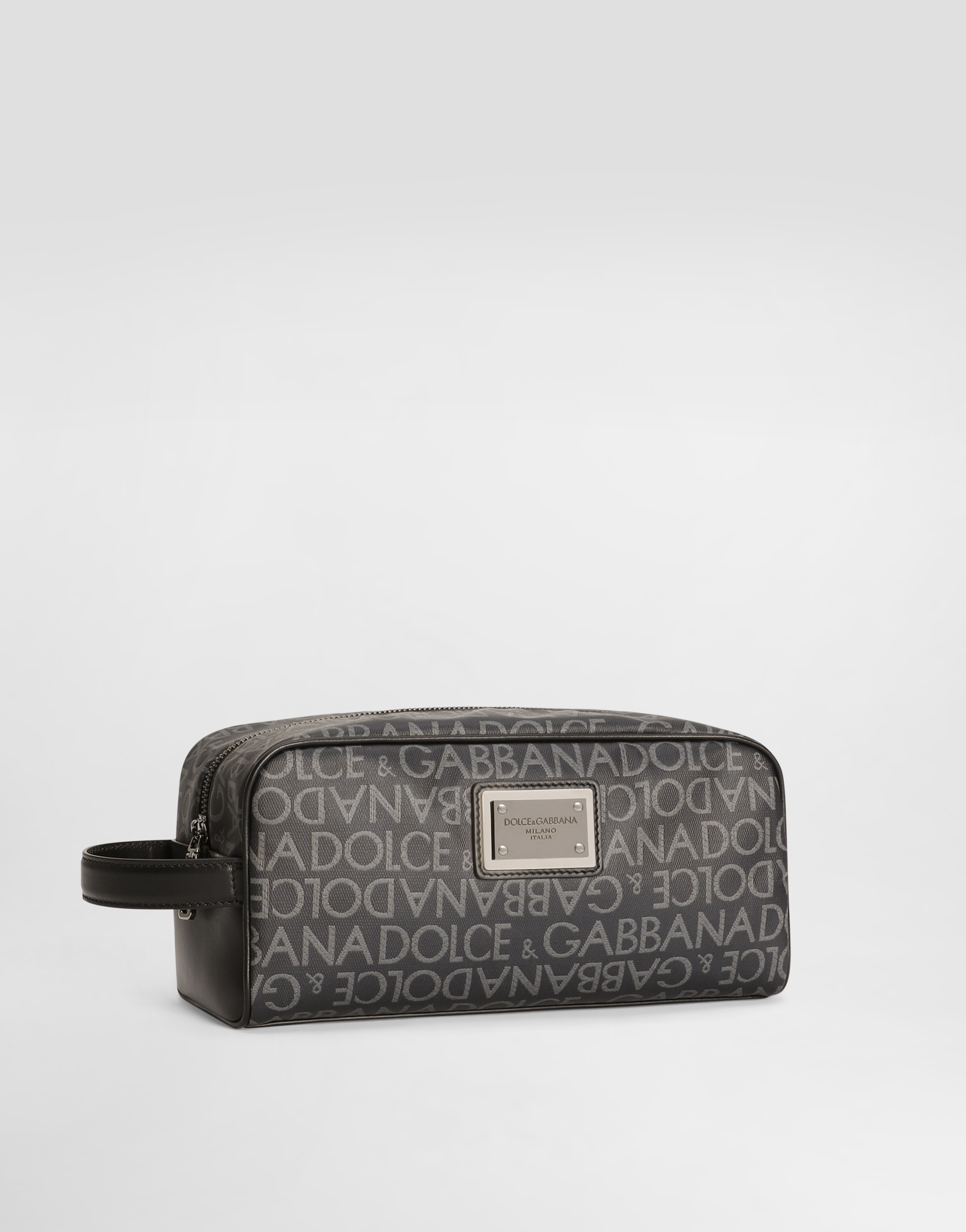 Coated jacquard toiletry bag