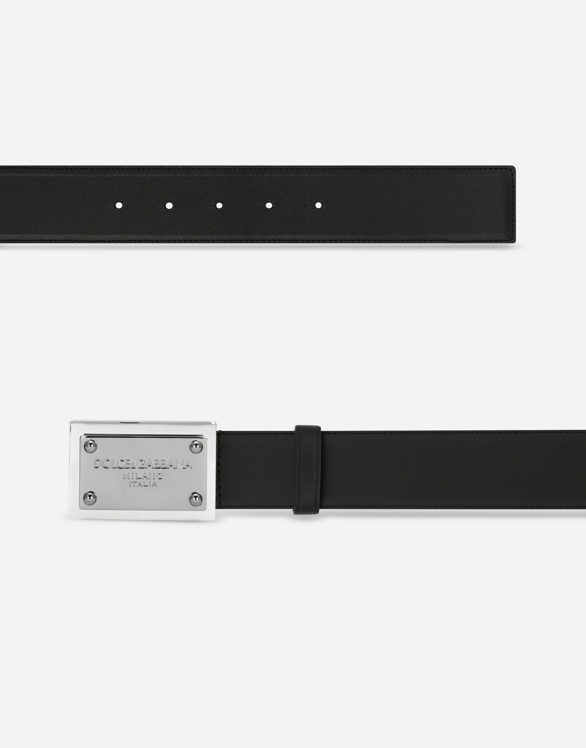 Dolce & Gabbana Calfskin Belt With Branded Tag In Black