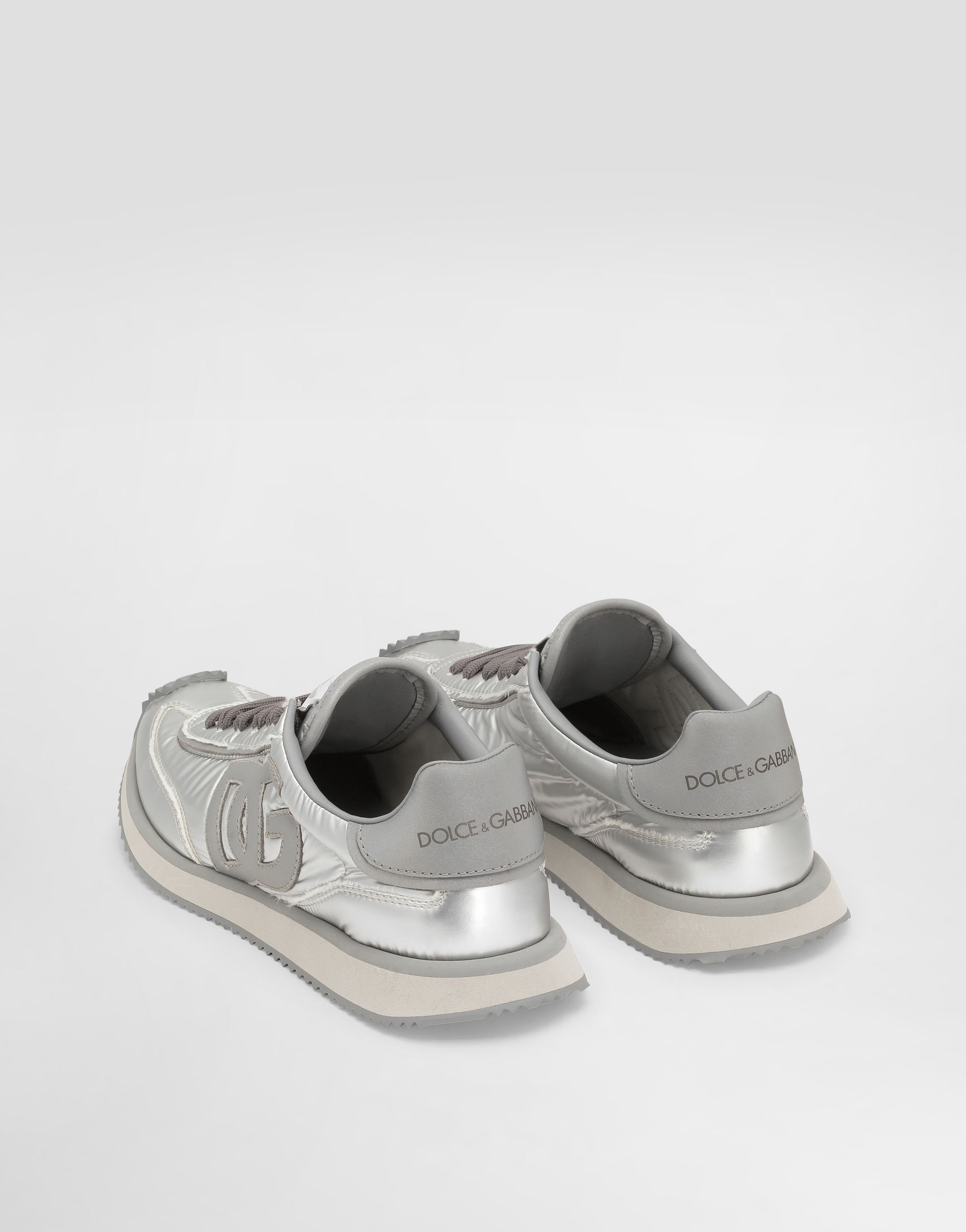 Dolce & Gabbana Logo-patch Metallic Sneakers In Silver