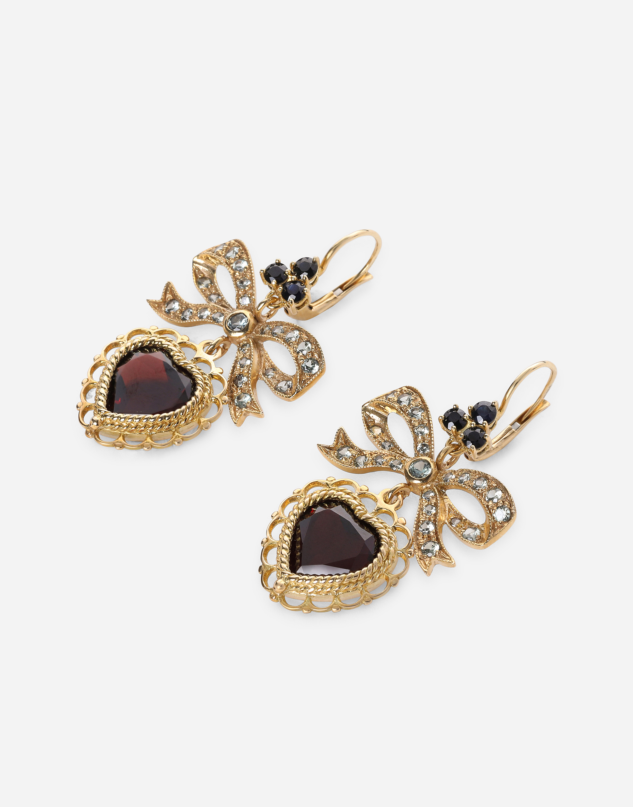Shop Dolce & Gabbana Heart Leverback Earrings In Yellow 18kt Gold With Rhodolite Garnet Heart