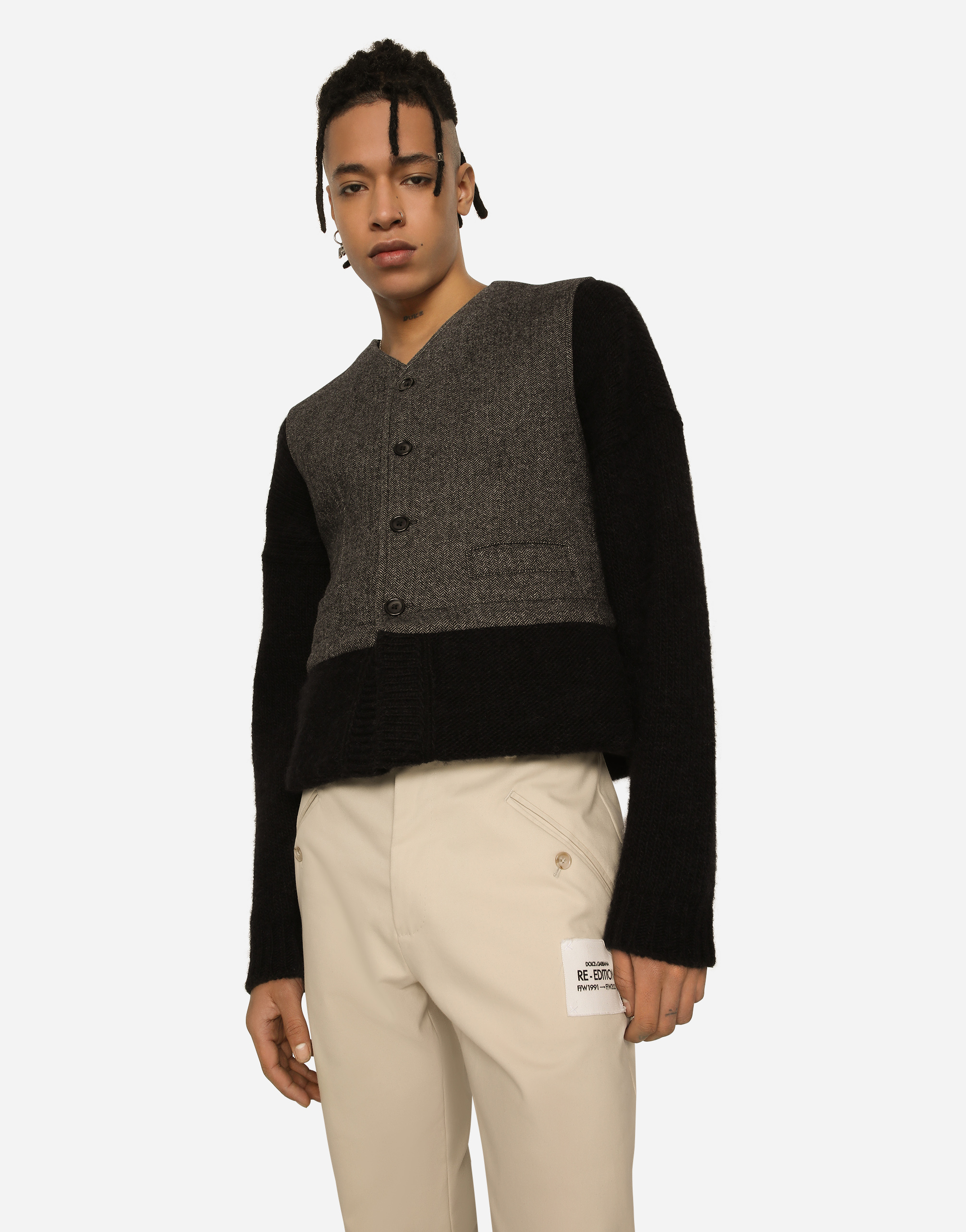 DOLCE & GABBANA LAYERED JERSEY AND PINSTRIPE WOOL VEST