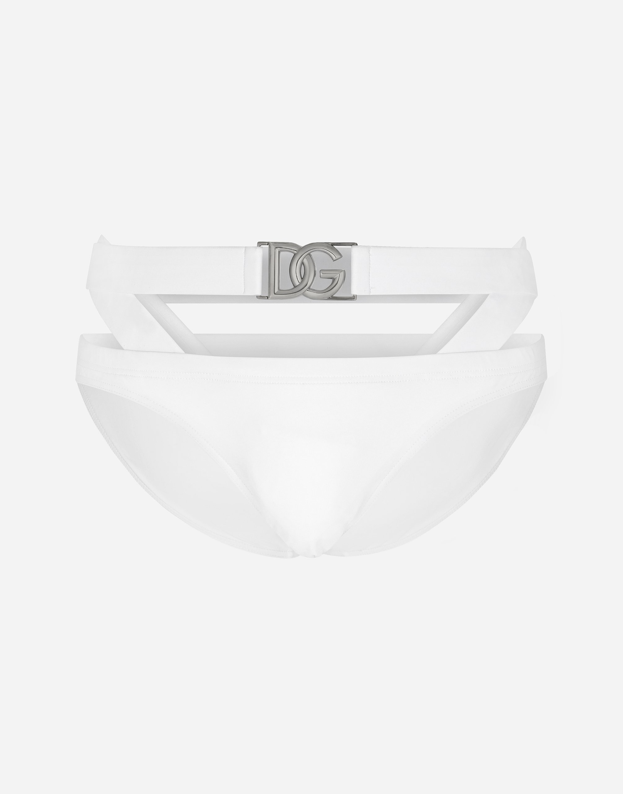 Dolce & Gabbana Badeslip Hoch Ausgeschnitten Mit Dg Hardware In White