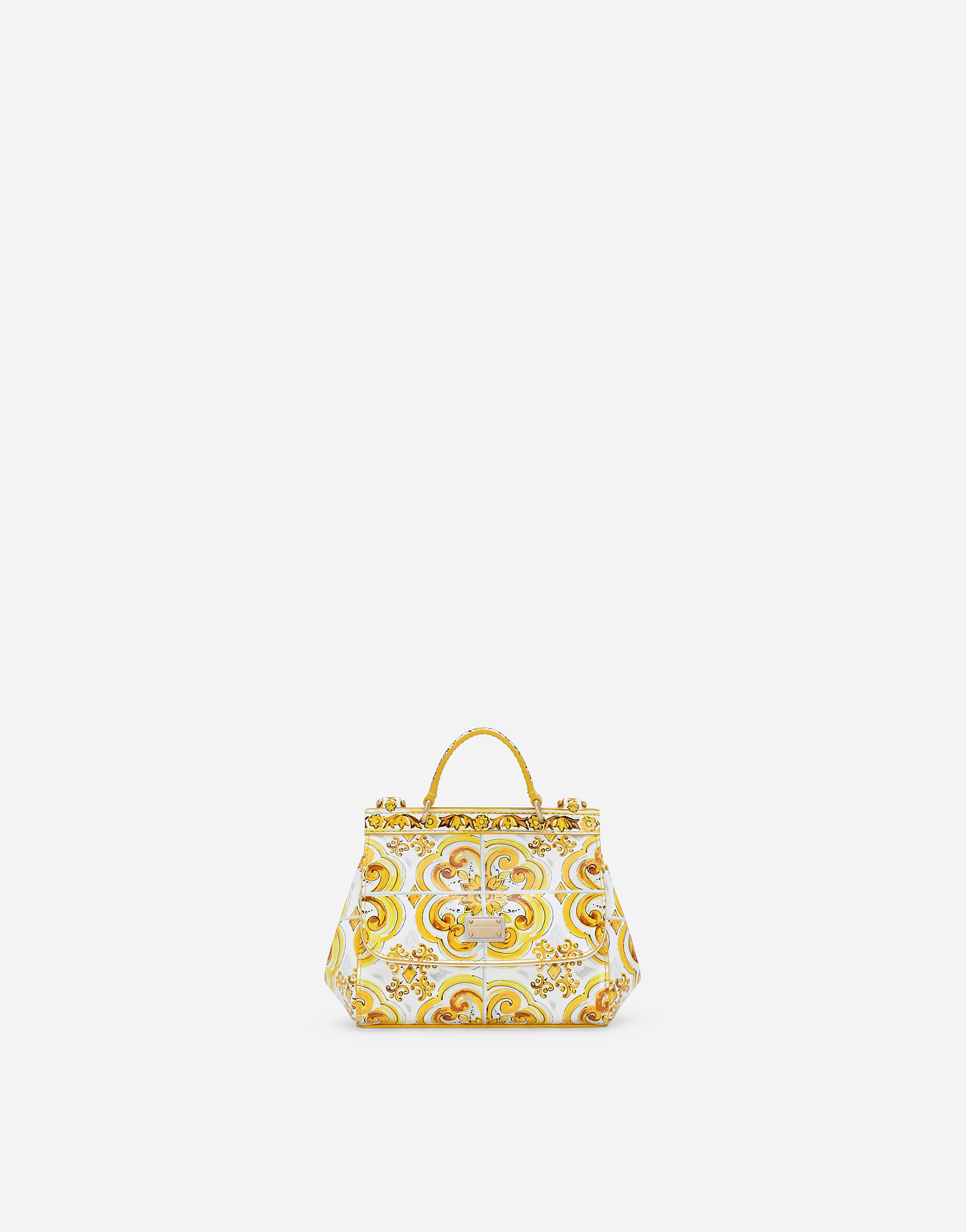 Dolce & Gabbana Polished Calfskin Sicily Bag With Yellow Majolica Print - Woman Accessories Yellow Onesize