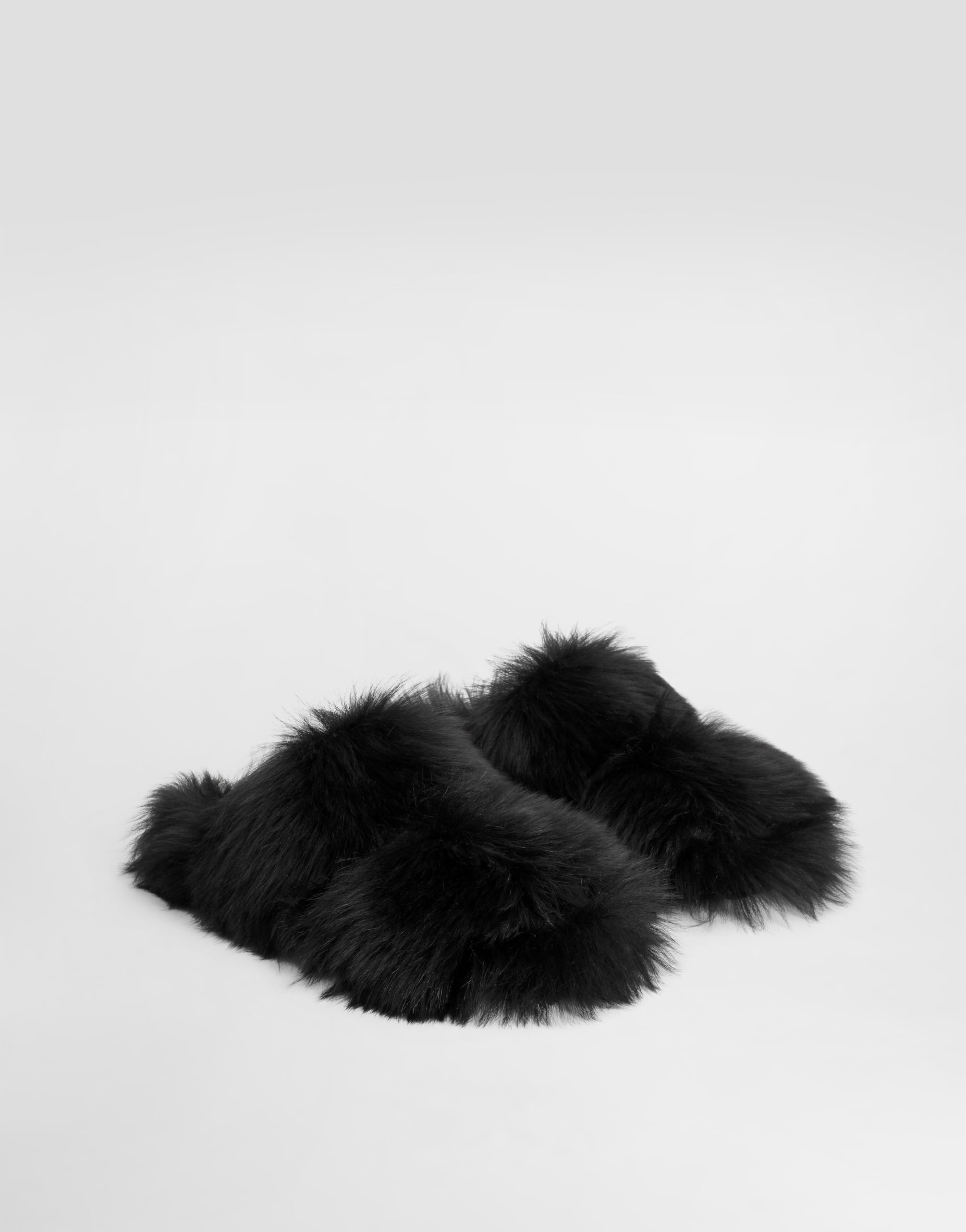 Dolce & Gabbana Shearling Slides In Black