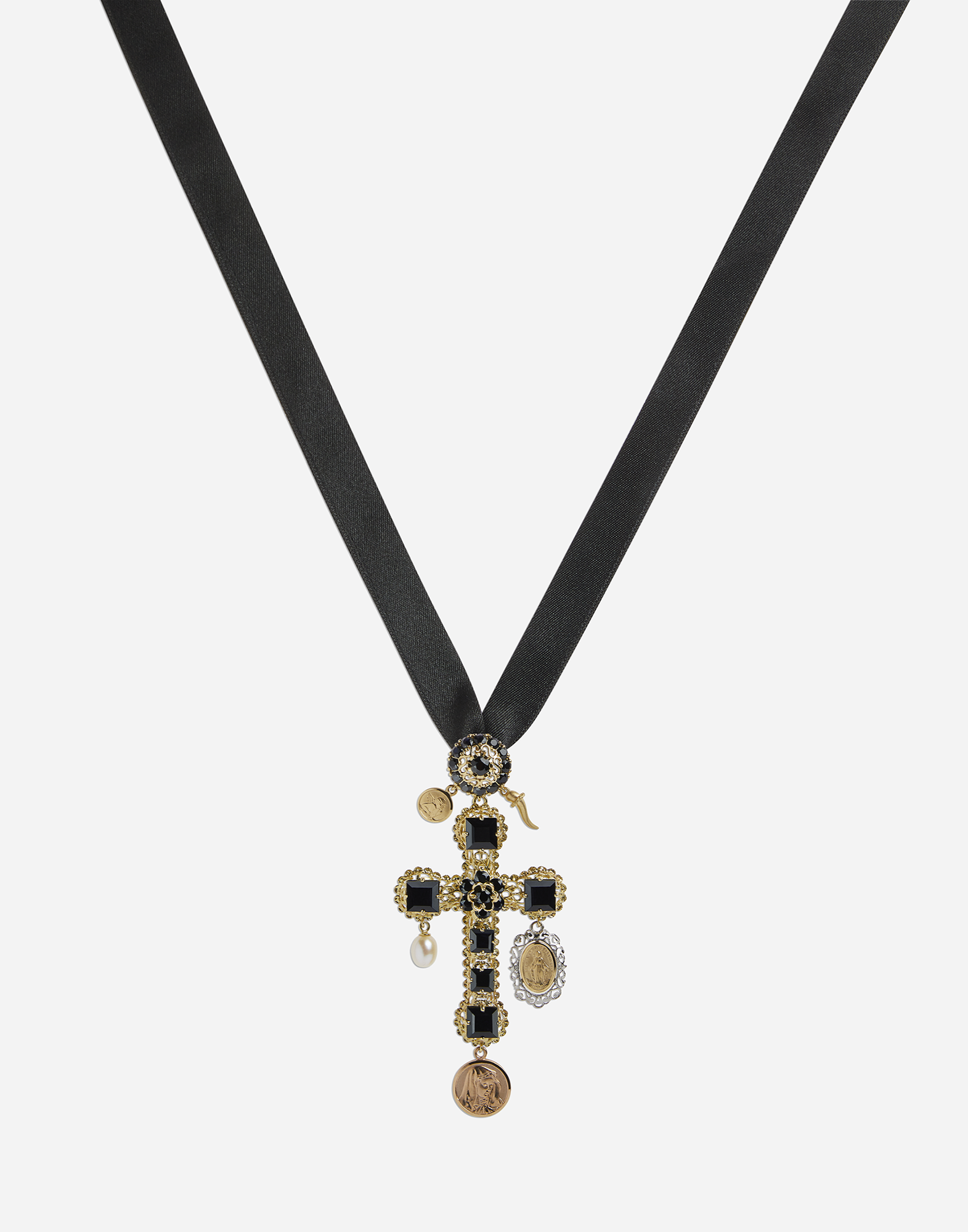 Shop Dolce & Gabbana Necklace With Sapphire Cross Charm In Gold/black