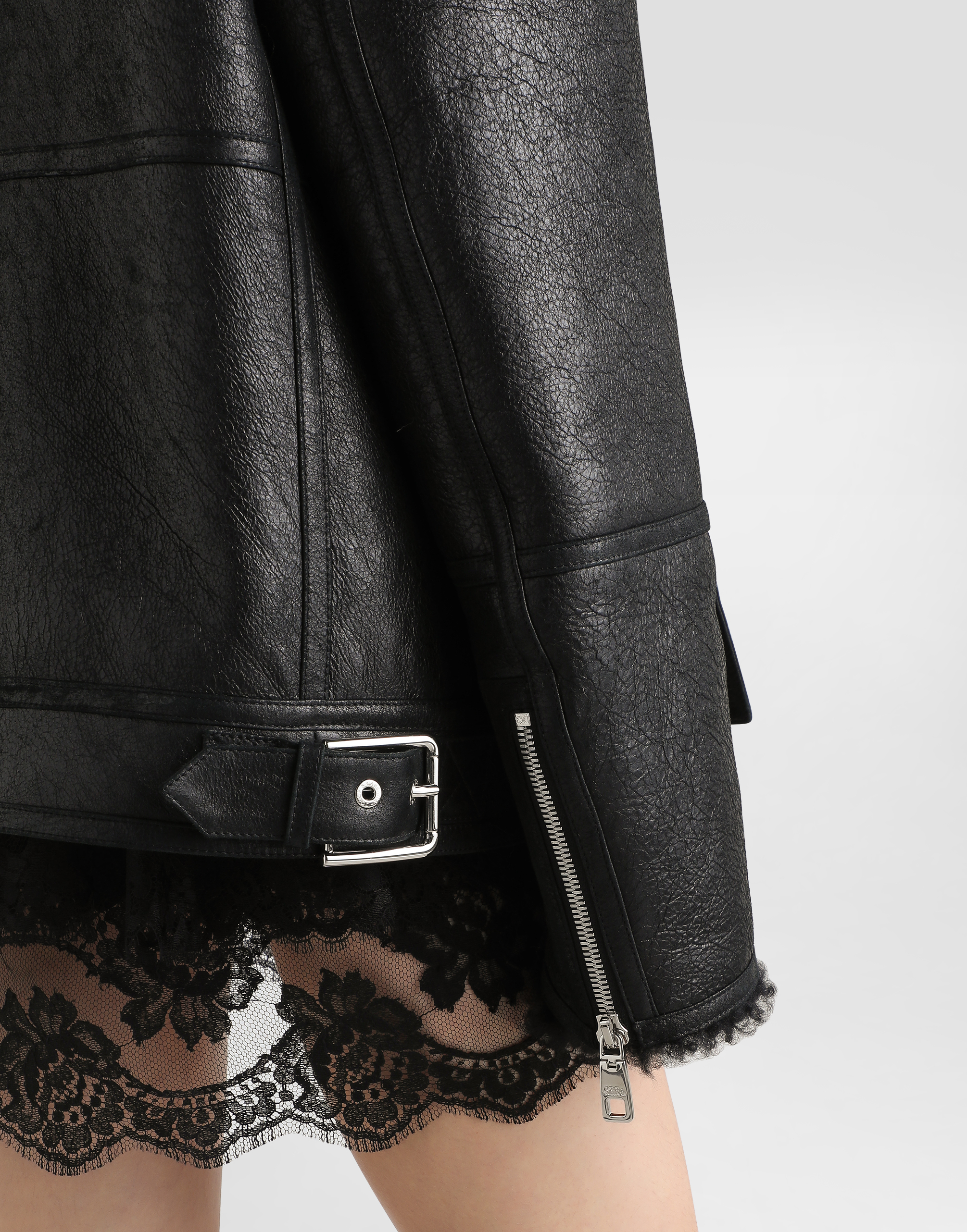 Dolce & Gabbana Shearling-collar Leather Jacket In Blue