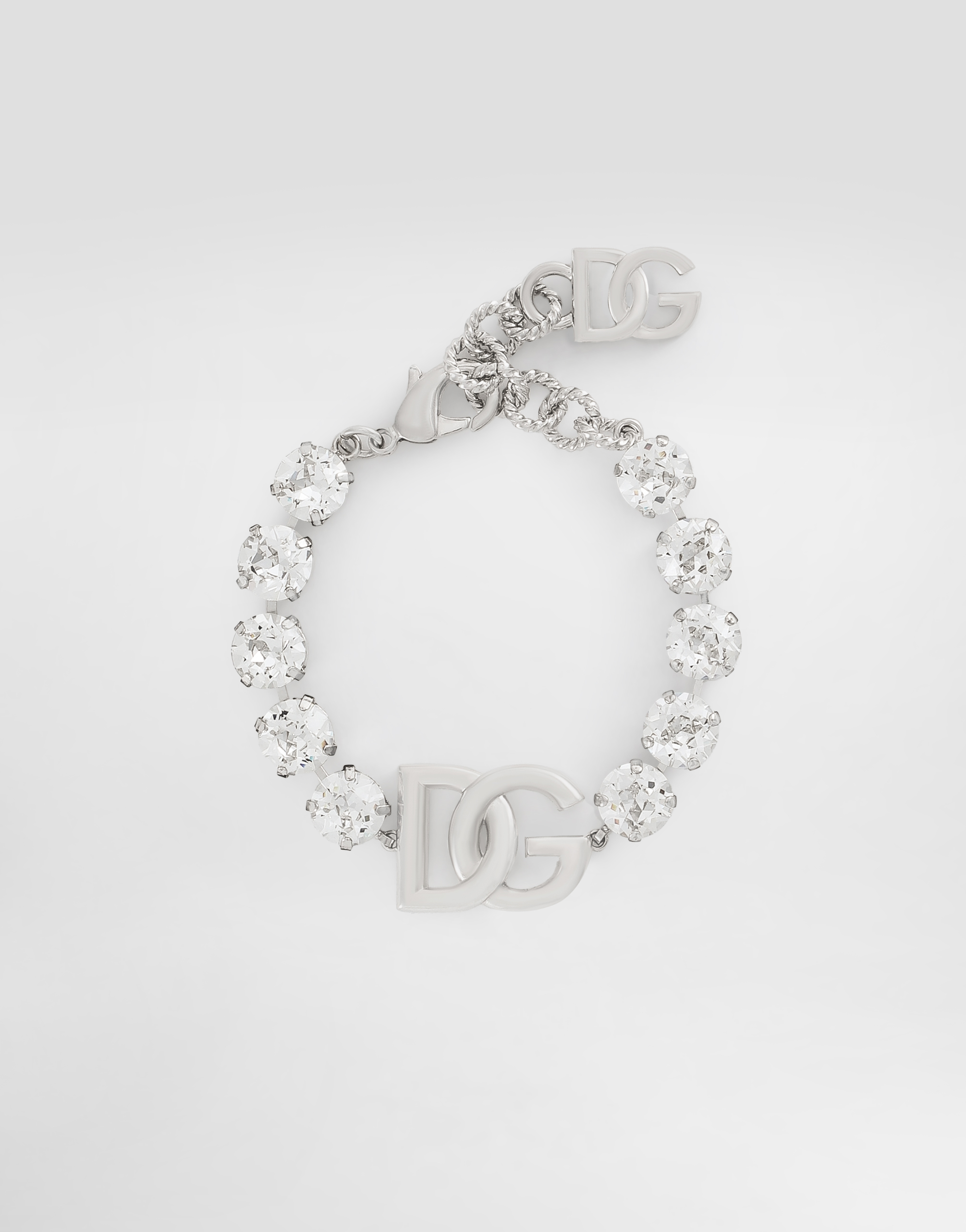 Dolce & Gabbana Bracelet With Rhinestones And Dg Logo In Silver