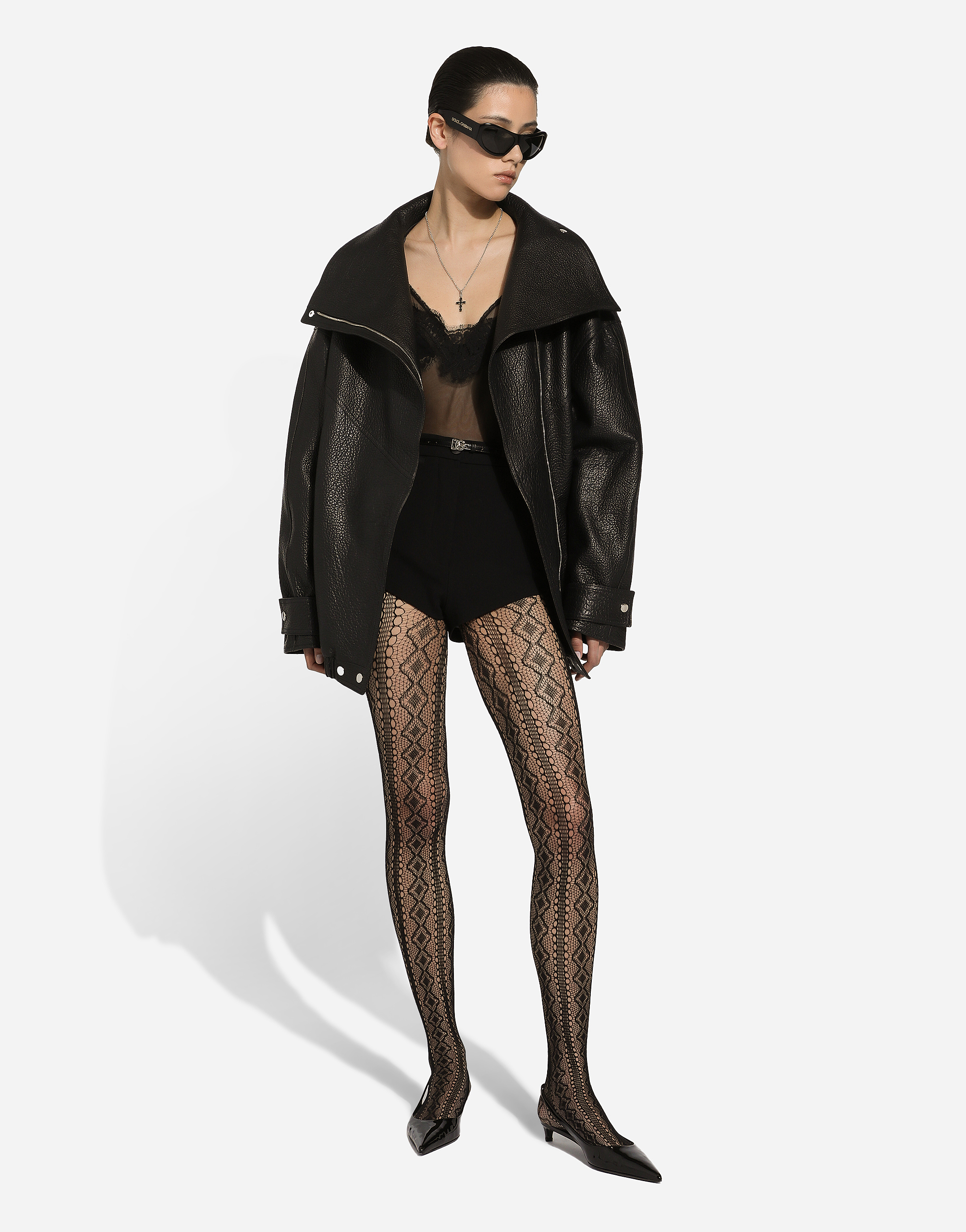 Dolce & Gabbana Oversized Zip-up Leather Biker Jacket In ブラック