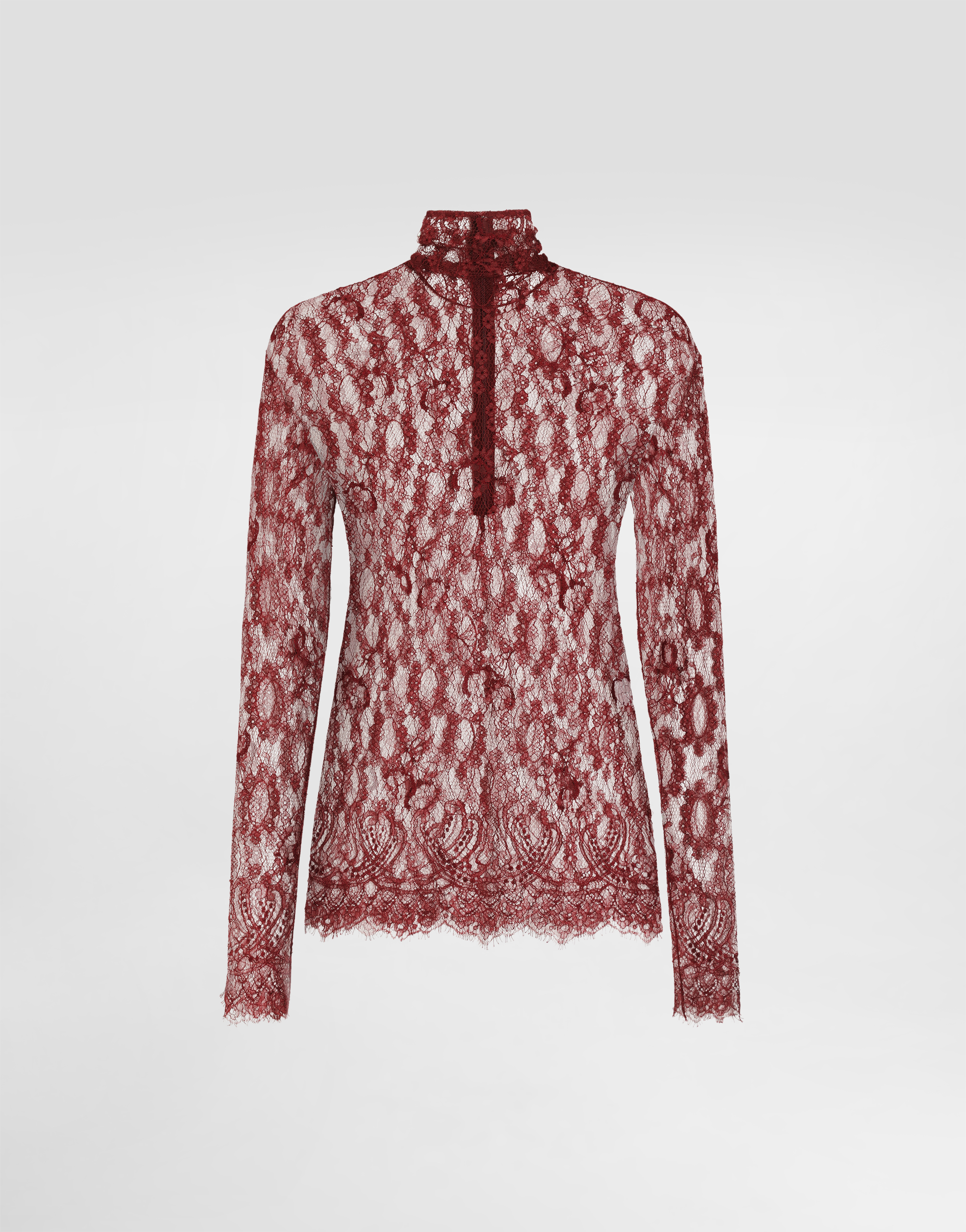 DOLCE&GABBANA カットソー トップス シルク 豪華 薔薇柄 36 Chantilly lace top in Bordeaux for Women | Dolce&Gabbana®