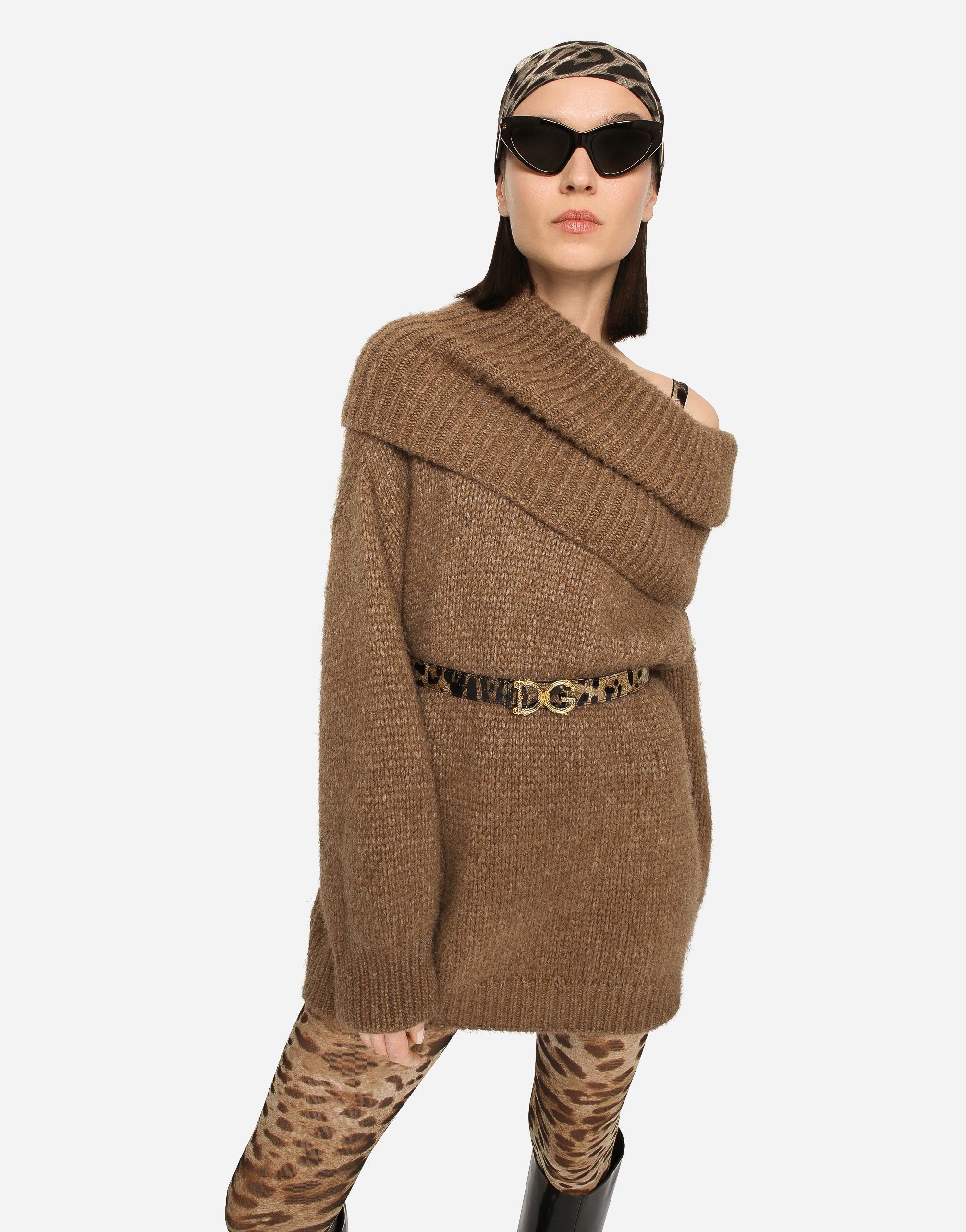 DOLCE & GABBANA OVERSIZE LLAMA WOOL SWEATER WITH SHAWL NECK