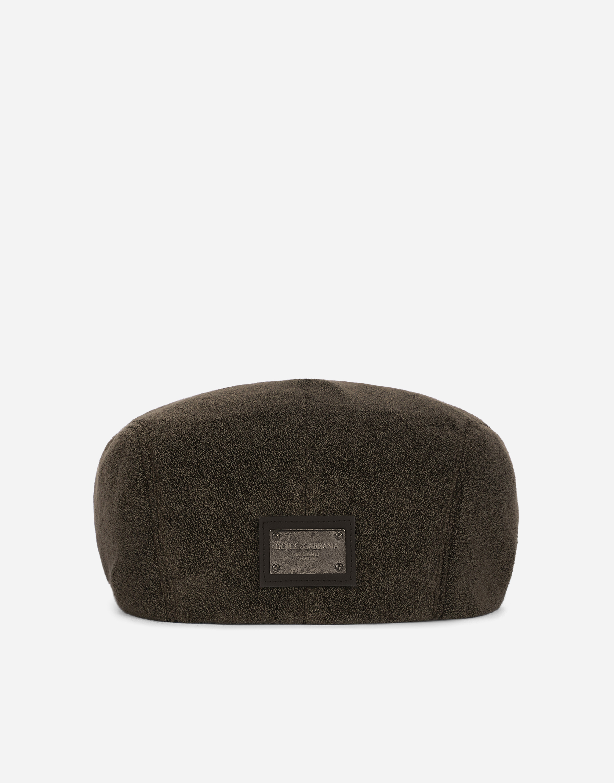 DOLCE & GABBANA COTTON TERRYCLOTH FLAT CAP WITH LOGO TAG