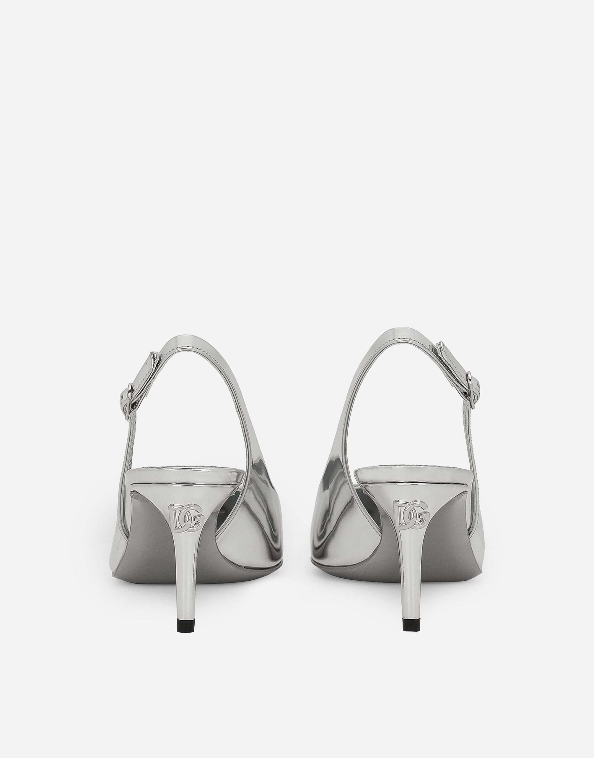 Dolce & Gabbana 60 Mirrored Leather Slingback Pumps In Silver