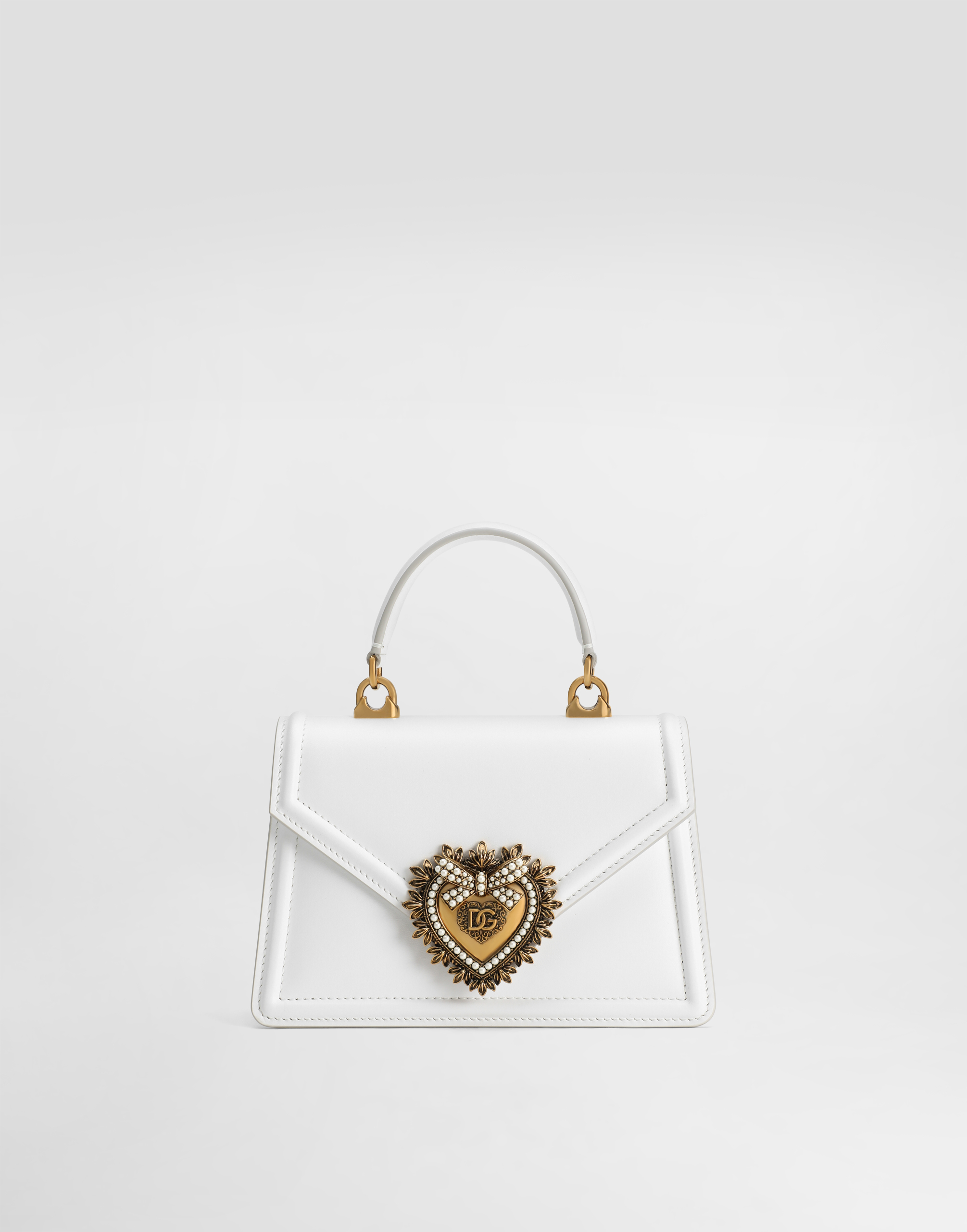 Dolce & Gabbana Small Smooth Calfskin Devotion Bag - Woman Shoulder And Crossbody Bags White Leather Onesize