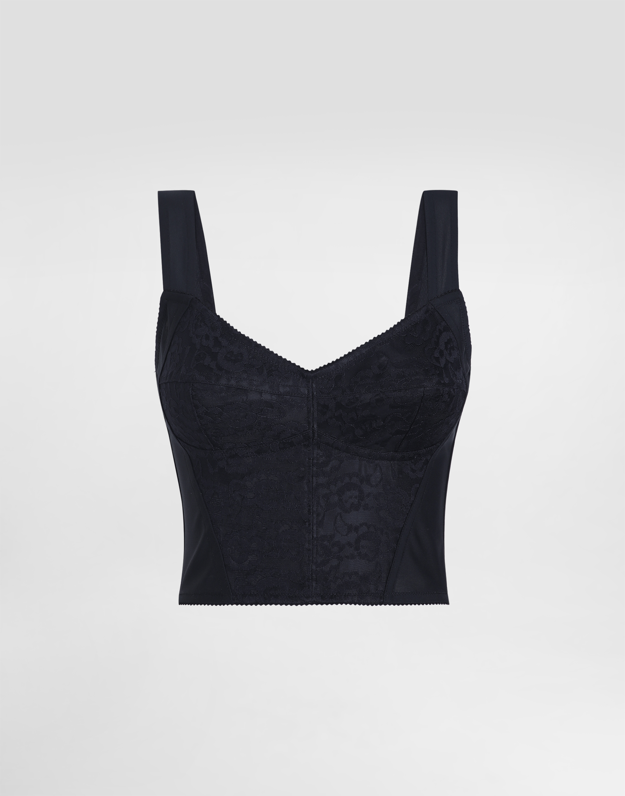 Dolce & Gabbana Shaper Corset Bustier Top In Jacquard And Lace In Black